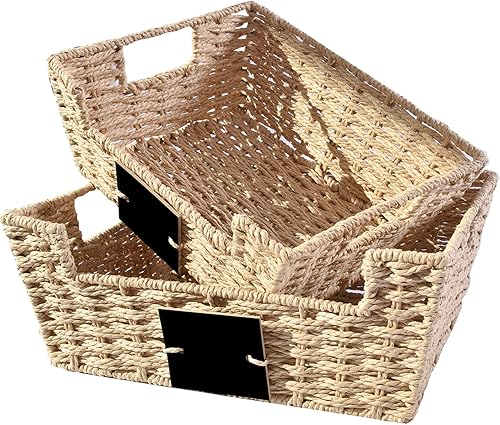 OUTBROS Caja de almacenamiento de mimbre tejida a mano, contenedor multiusos abierto frontal, cestas anidables de estantes, contenedor organizador