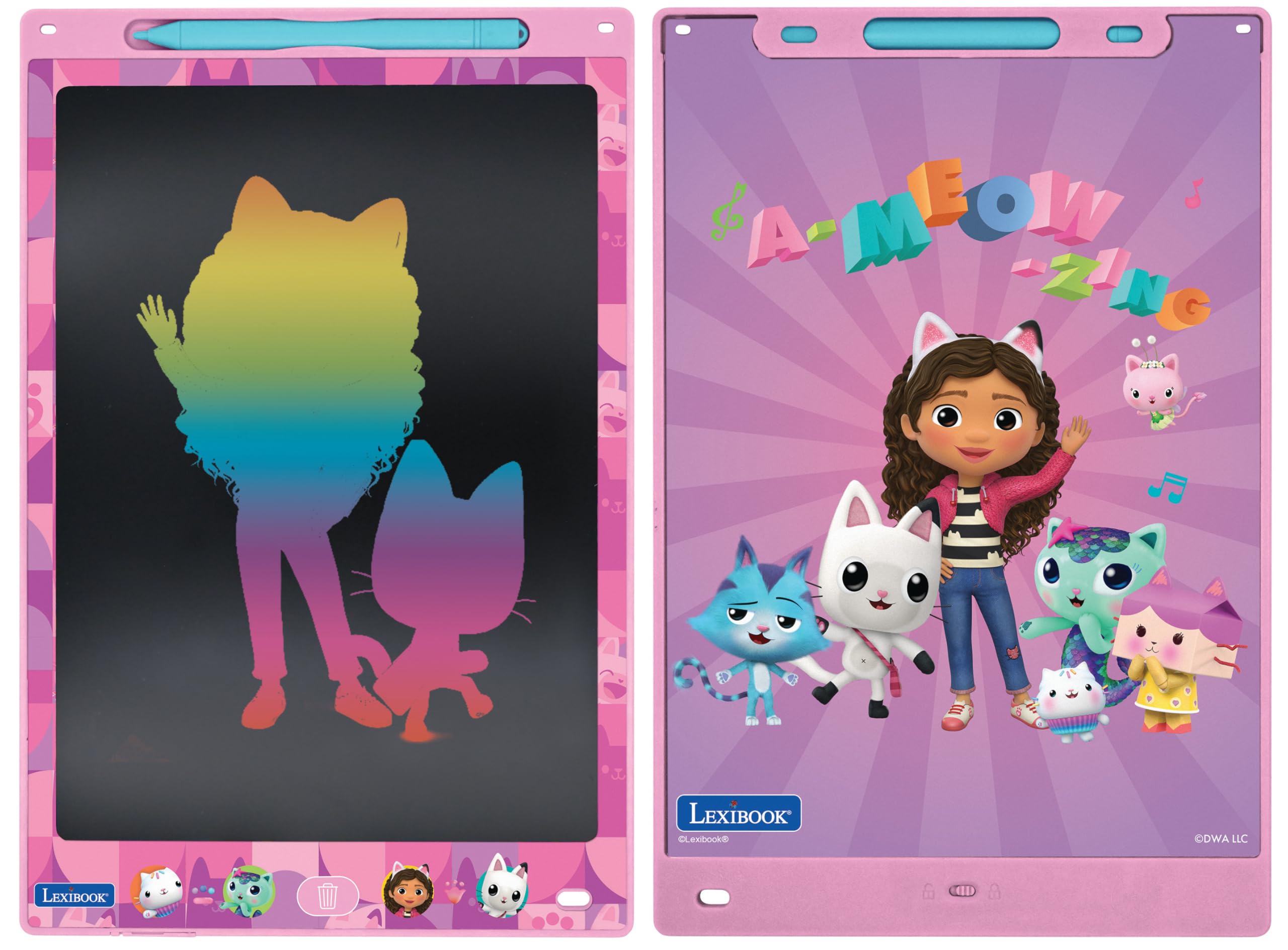 Lexibook, Gabby et la Maison Magique, Ardoise Magique, Jouet Artistique et créatif pour Filles et garçons, Dessins Multicolores, Écran 28 cm, Inclut 1 Stylet et 6 pochoirs, Rose, CRT10GDH