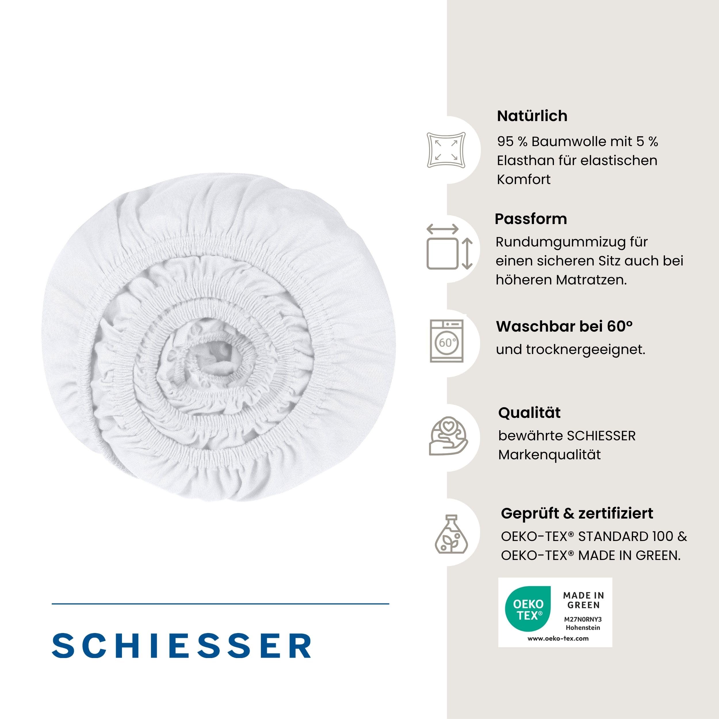 Schiesser Topperspannbettlaken Flexi - 95/5-180 x 200 cm - Weiß