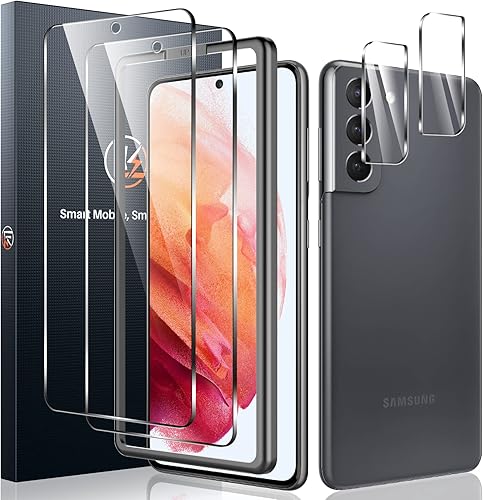 Miniatura 1 de LK Paquete de 2 protectores de pantalla compatibles con Samsung Galaxy S21 y paquete de 2 protectores de lente con marco de alineación, 9H,