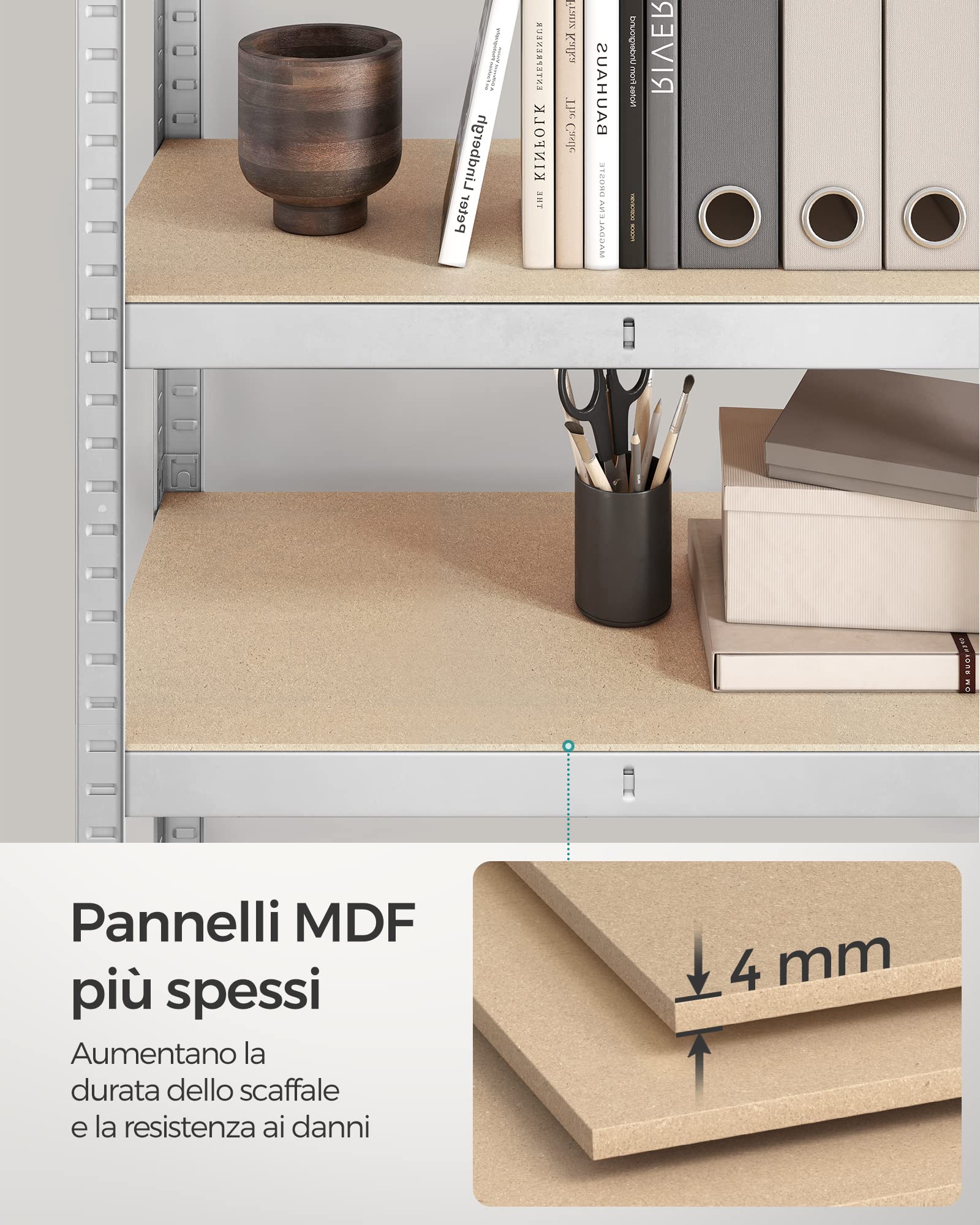 SONGMICS Mensola portaoggetti a 5 livelli, 30 x 75 x 150 cm, capacità 650 kg, tavole regolabili, stile industriale, per cucina, soggiorno, argento GLR030E01