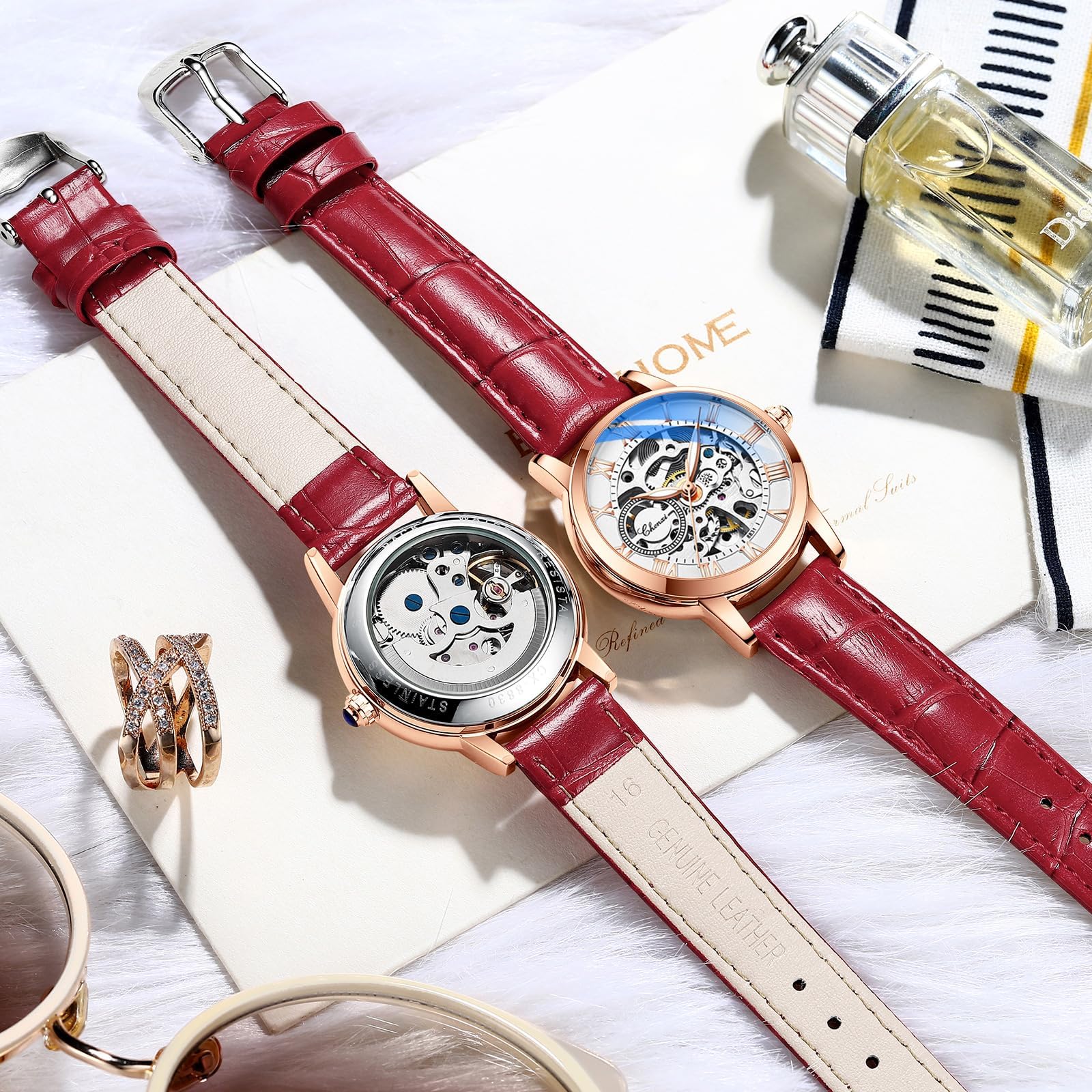MASTOP Famale - Reloj de Pulsera automático de Zafiro para Mujer, diseño Steampunk, Color Dorado