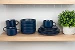 10 Strawberry Street Wazee Matte 16 Pc Coupe Dinnerware Set, Midnight Blue