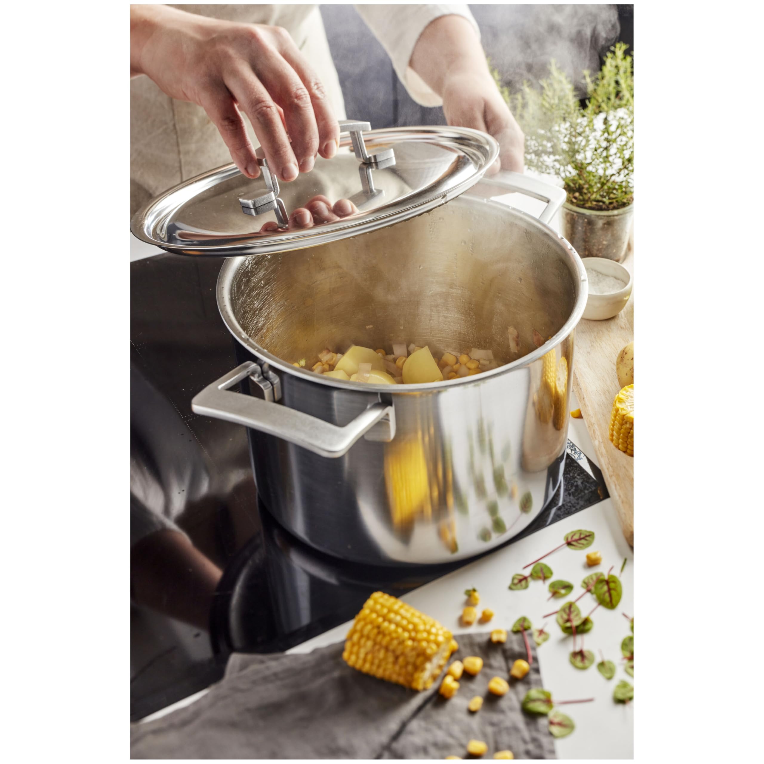 Demeyere Industry 5 garnek do gotowania z pokrywką 24 cm; 8,0 l stal szlachetna 18/10