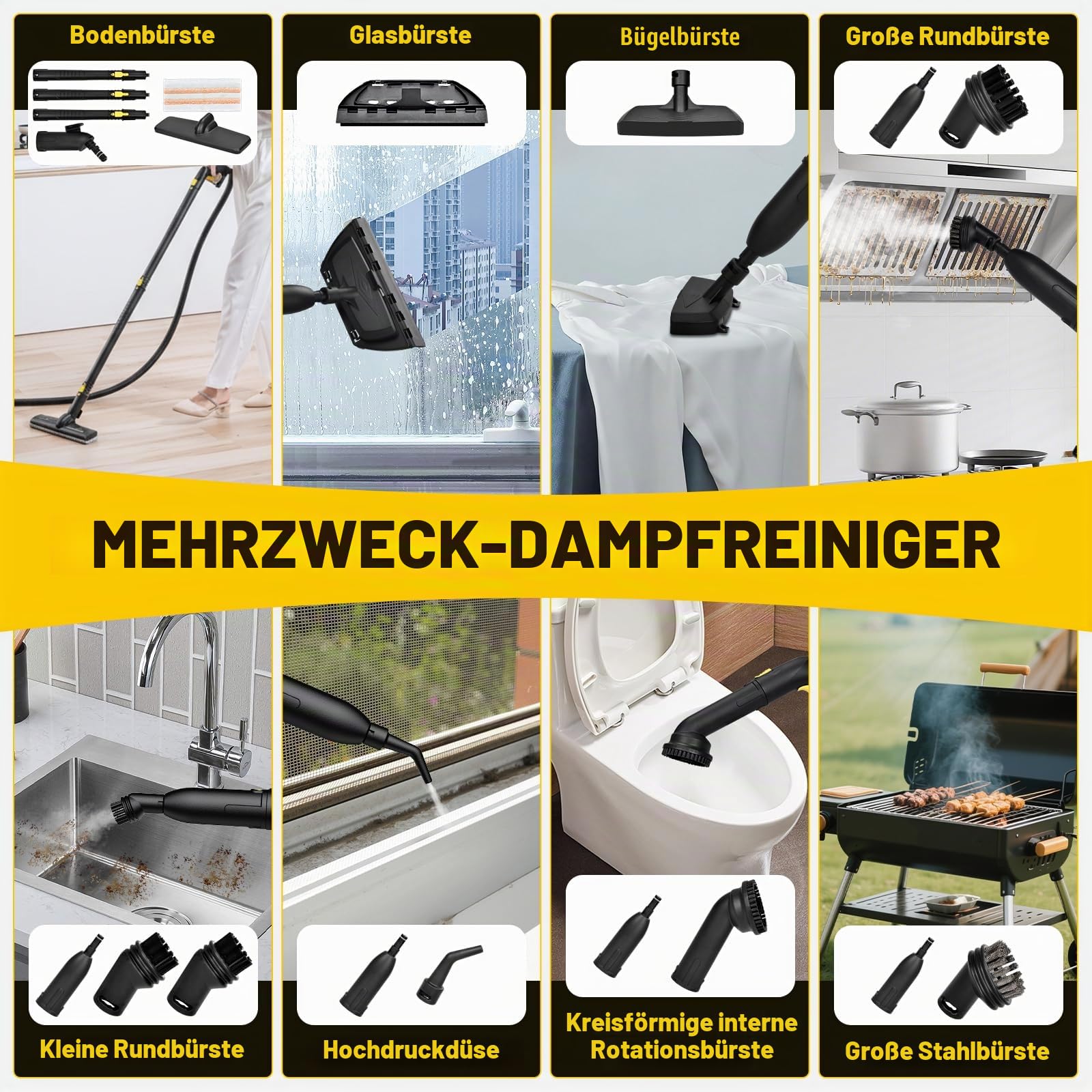 Dampfreiniger Handgerät Dampfdruck: 5 Bar,Leistung: 2000 W,Tank: Max 2 L mit 23 Zubehörteile Dampfreiniger für Boden,Polstermöbel,Auto,Teppich,Sofa,Bad Steam Cleaner