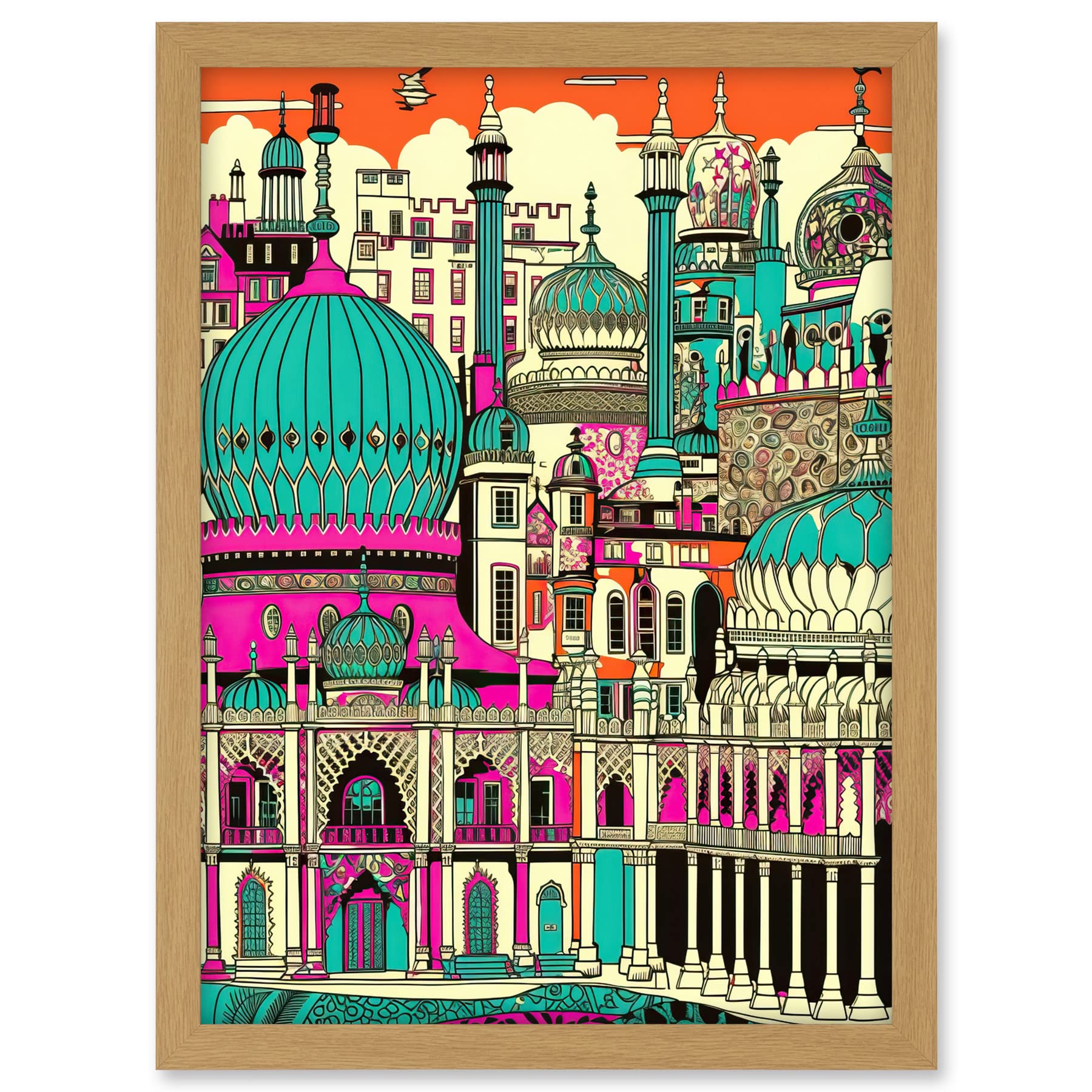 Artery8 Brighton Royal Pavilion Palace Vibrant Detailed Artwork Framed A3 Wall Art Print