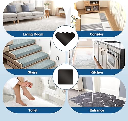 Miniatura 6 de Rug Gripper - 16 unidades, almohadillas antideslizantes de doble cara, diseño de cinta adhesiva, almohadilla lavable (negro)