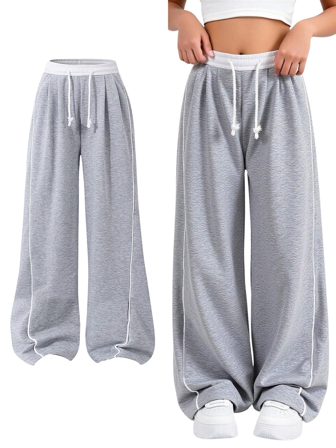 SweatyRocks Spodnie do biegania dla dziewcząt 122-152 Baggy spodnie młodzieżowe spodnie sportowe szerokie nogawki długie spodnie dziewczęce z gumowym ściągaczem na jesień modne spodnie dresowe