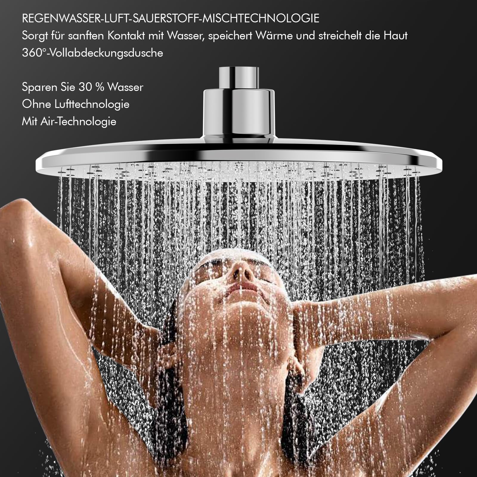 HOMELODY Sistema de ducha con termostato y estante de ducha cromado, juego completo con cabezal de ducha de lluvia redondo, 3 tipos de chorro, ducha de mano ABS, bloqueo de seguridad a 38 °C, ducha de