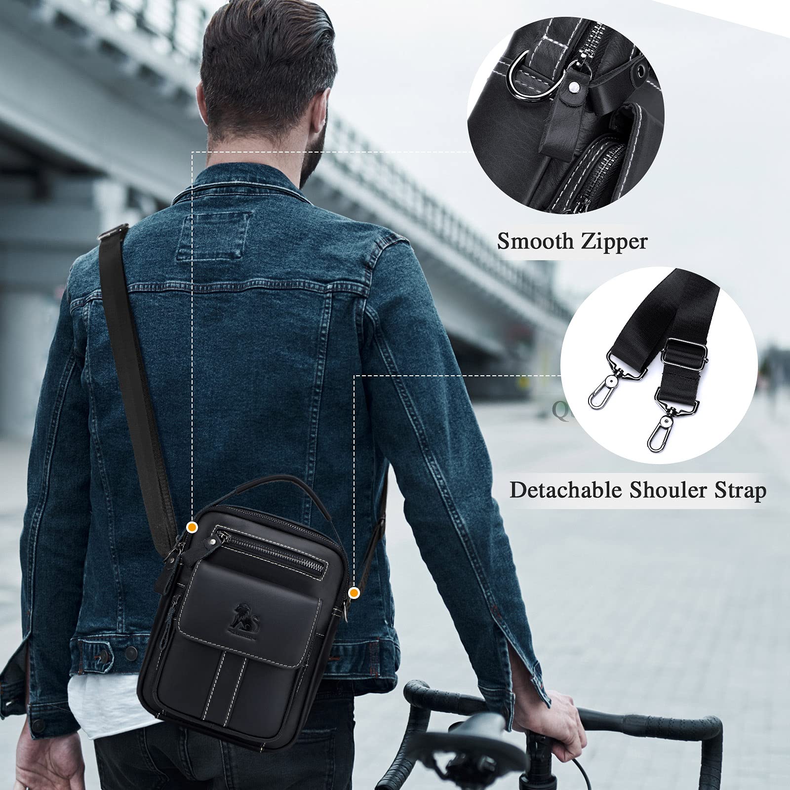 BAIGIO Borsello Uomo Pelle, Borsa a Tracolla Piccola Borsa da Uomini in Vera Pelle Casuale Borse Messenger Borse a Mano Borsa a Spalla per Ufficio Lavoro Viaggio Attività Commerciale