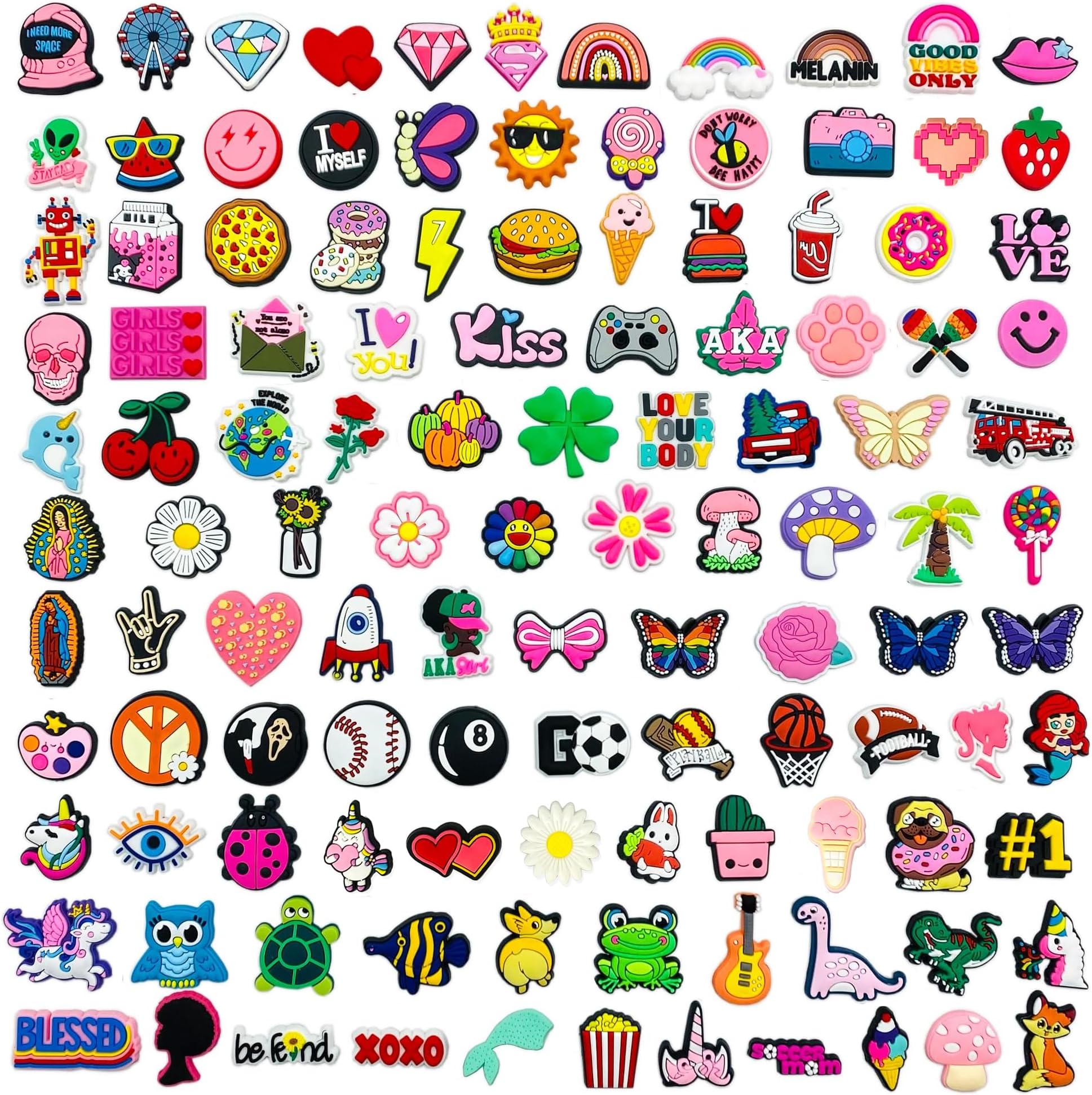 Coio30 50 120PCS Shoe Charms for Crock Clogs Cute Cartoon Shoe Charms Black Girls Lovely Shoe Decoration Pink Kawaii Shoe Accessory for Girls Boys Teens Women Men