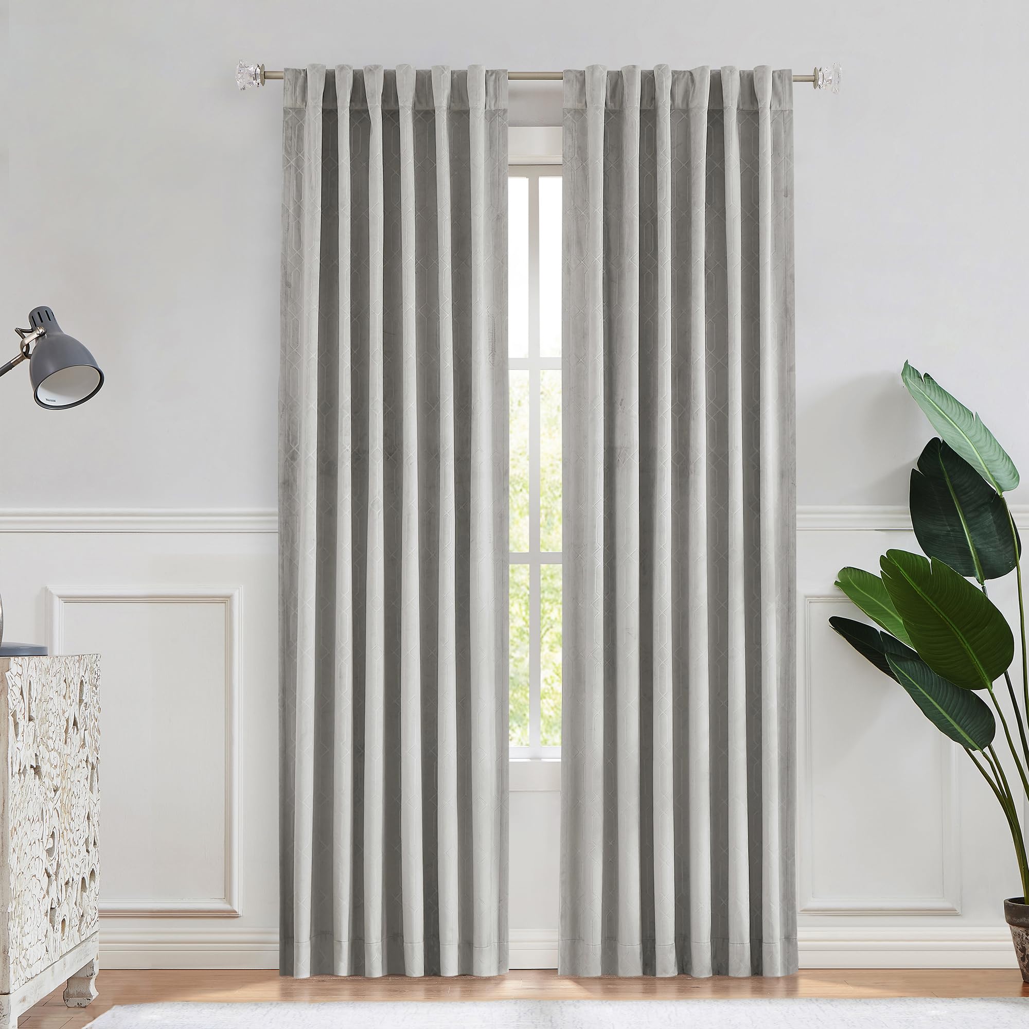 Central Park Rideau en velours treillis 52" x84" x2 gris