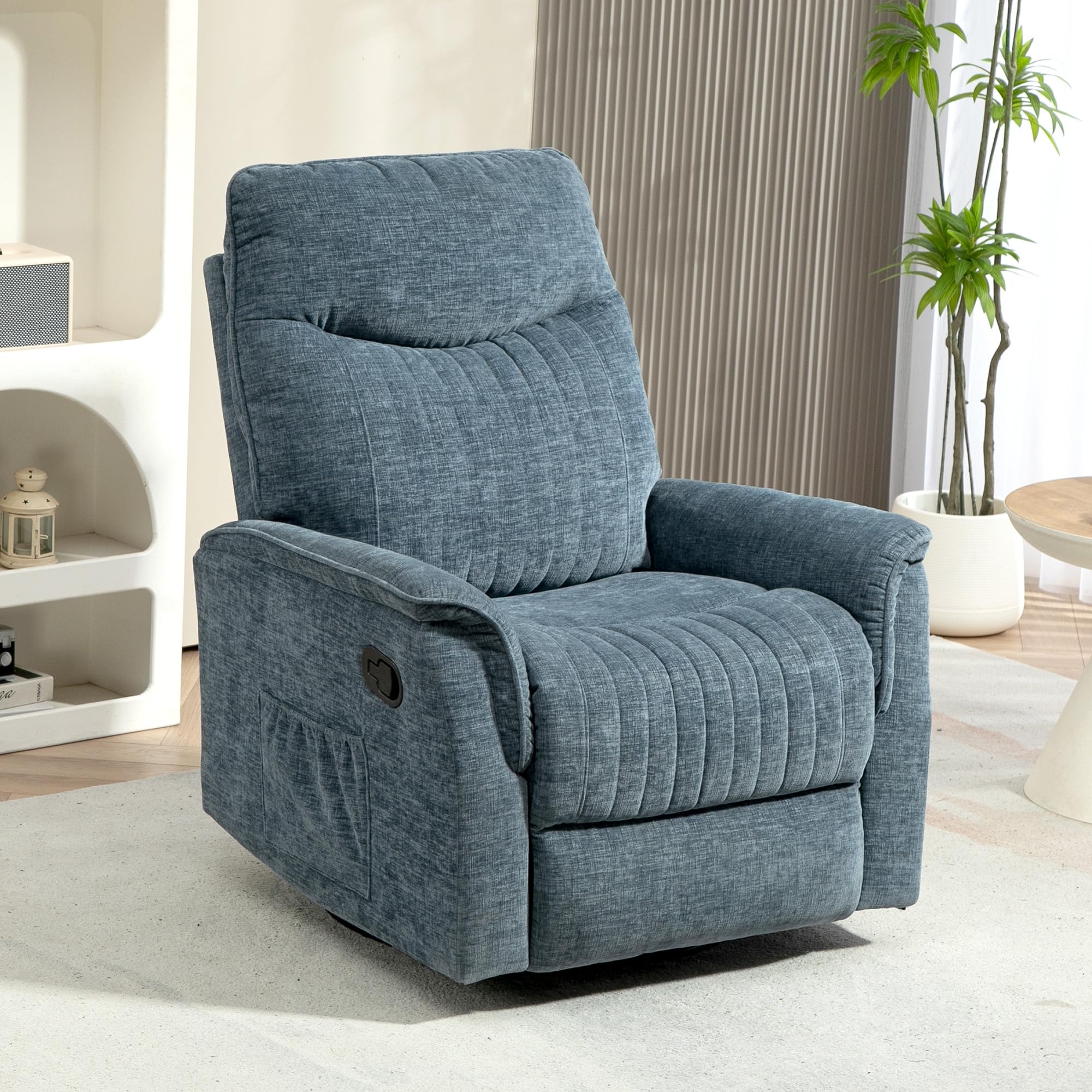 HOMCOM Fauteuil Inclinable Salon - Fauteuil de Relaxation avec Repose-Pieds rétractable, Dossier réglable Manuel, Fonction à Bascule et pivotant, pour Chambre Bureau Home cinéma, Bleu