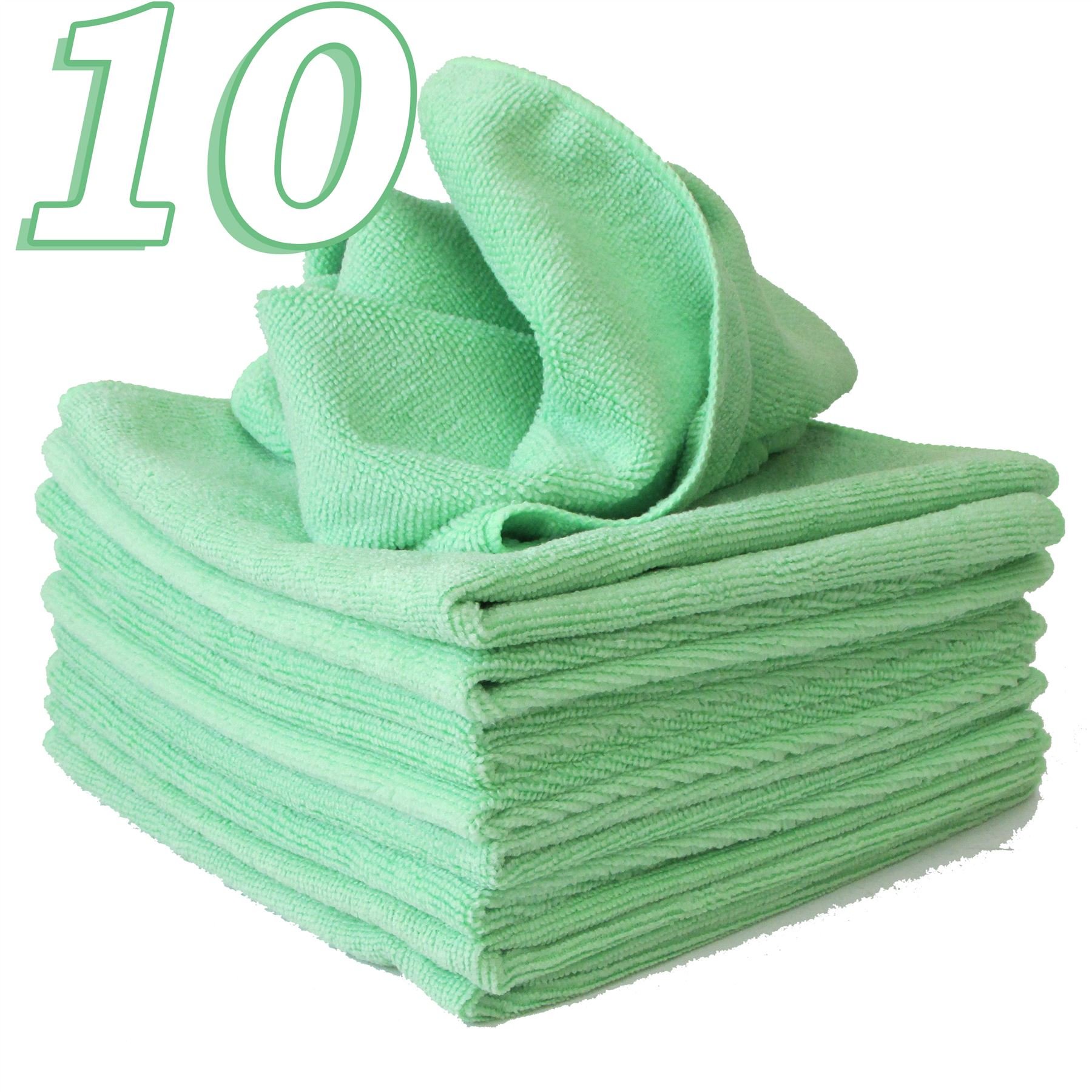 Bitec10 x Micro Fibre Cloths Large Super Soft Washable Green (40 x 40cm) Duster Car Home Work Excellent For Cleaning Greasy Surfaces Streak Free Window Cleaning