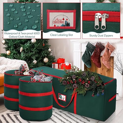 Miniatura 5 de Windyun 4 Pcs 48 Inch Large Christmas Tree Storage Bag Fits 7.5 Foot Artificial Holiday Trees Durable Waterproof and 15 Inch Xmas Bags Box with
