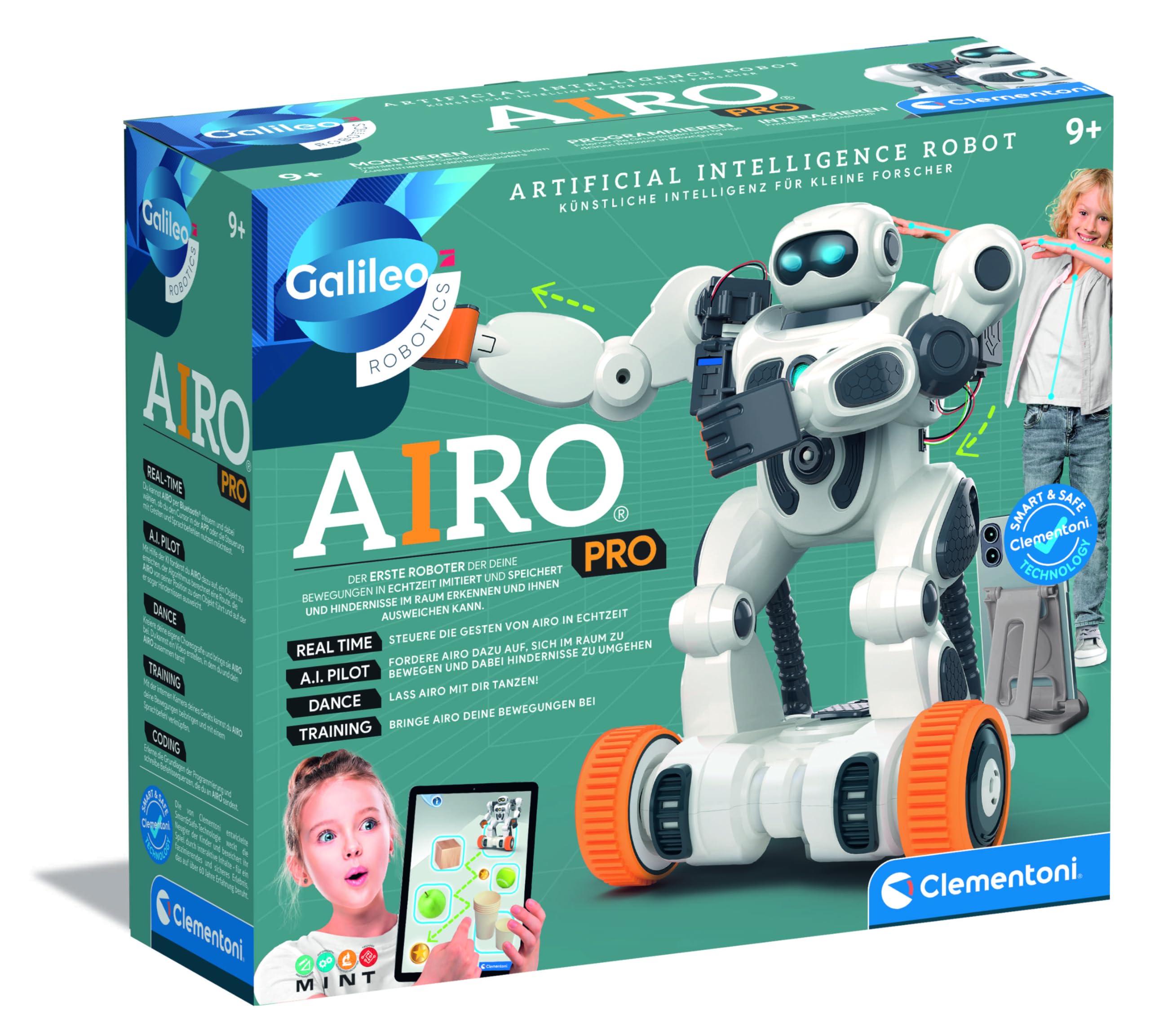 Clementoni AIRO Artificial Intelligence Robot 2.0 - Robot intelligente con riconoscimento vocale e gesto, 6 motori e controllo app Bluetooth, giocattolo per programmazione e apprendimento per bambini