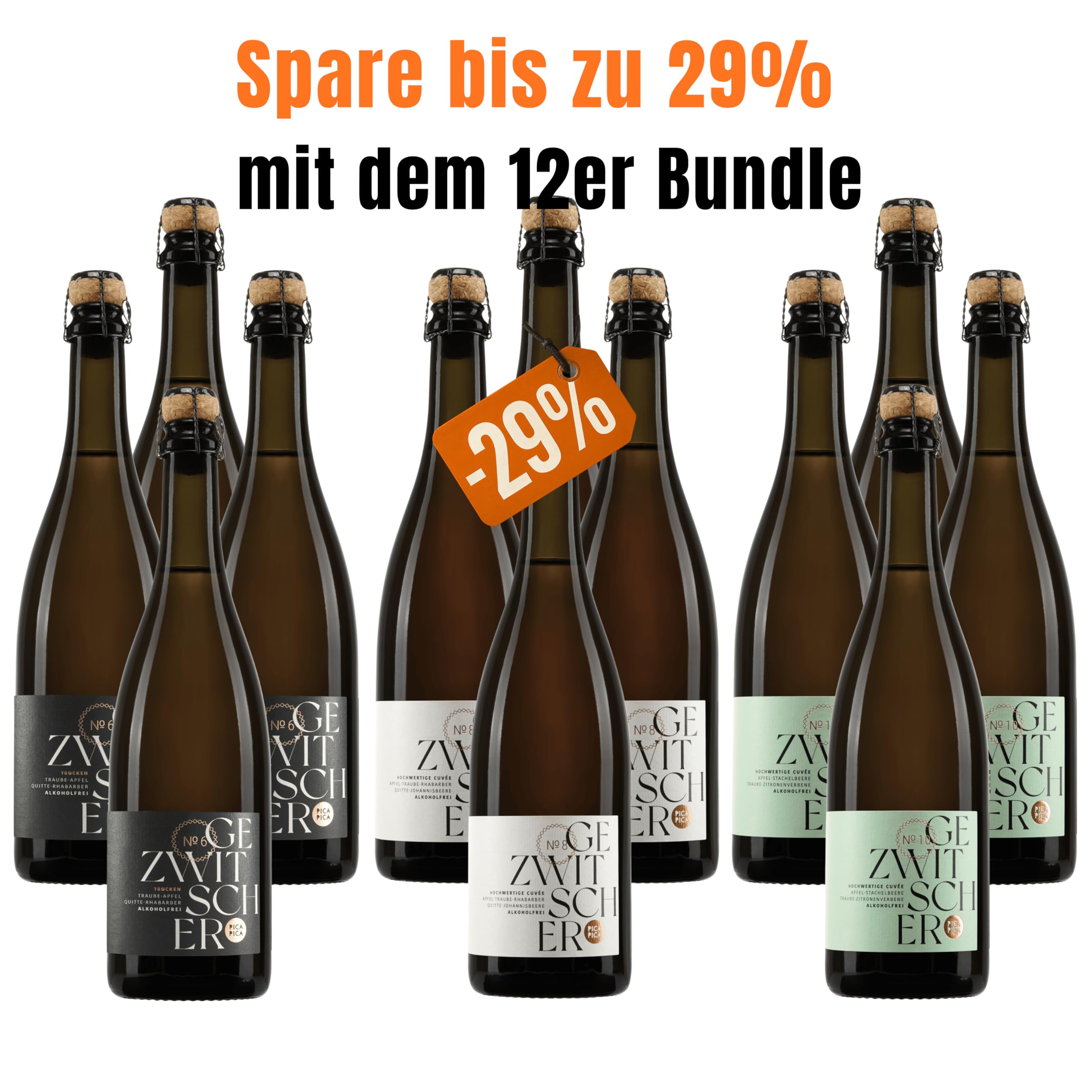 GEZWITSCHER CUVÉE Probierpaket alkoholfrei trocken 12er-Set vegan | feinperlig, vegan, nachhaltig und ideal zum Probieren | mit gratis Sektverschluss | Alkoholfreier Genuss mit vollem Geschmack