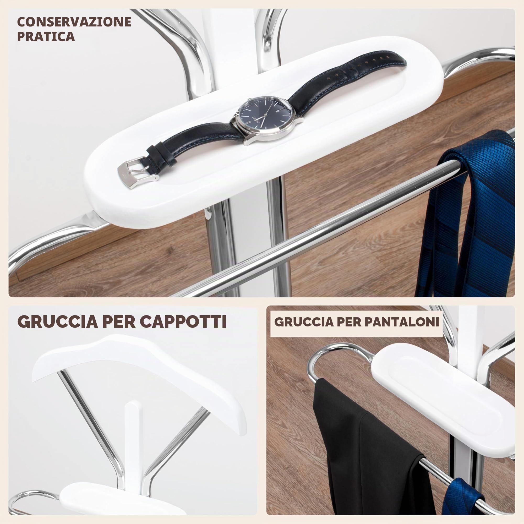 bremermann Appendiabiti, omino Appendiabiti, Porta Abiti, Guardaroba, attaccapanni, Colore Bianco (Cromo)