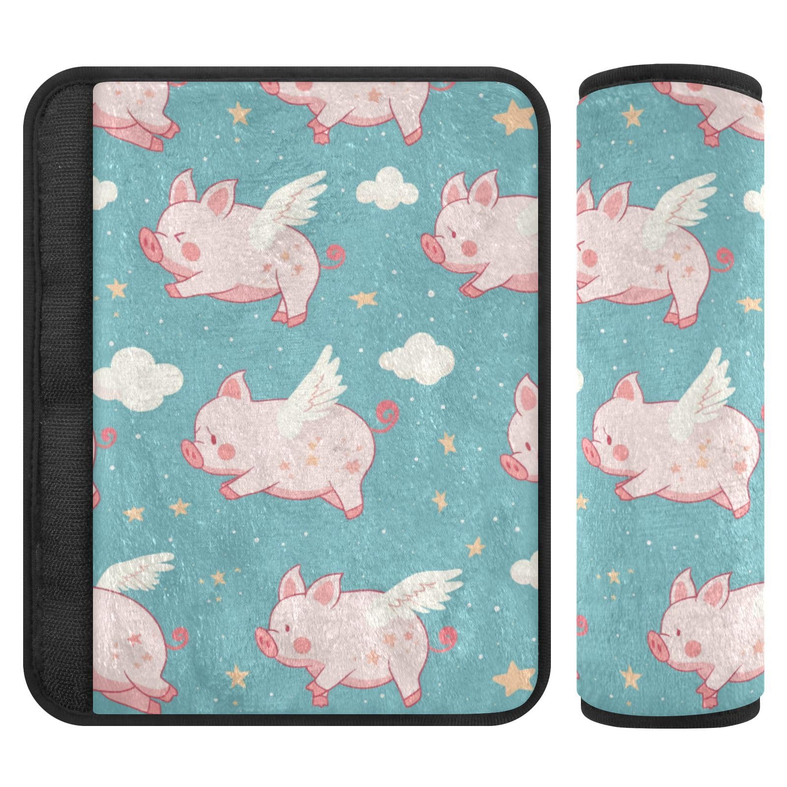 Seat Belt Covers 2 Pack Flying Pig Car Seat Strap Covers Super Soft Cute Wings Stars Car Seat Neck Cover for Boys Girls Adults Babies S