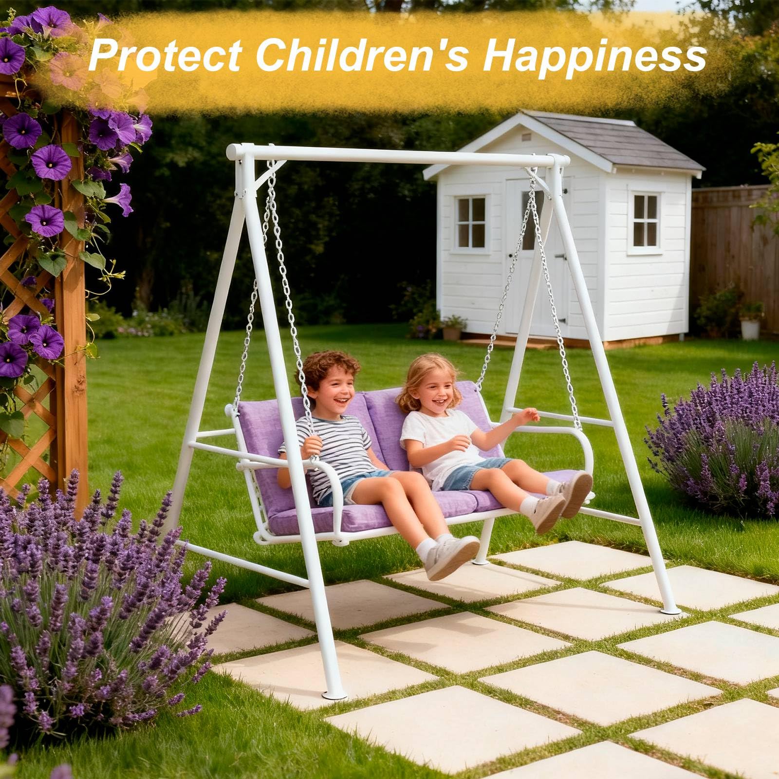 Blueshyhall Housse de protection imperméable pour balancelle de jardin 2 places, housse de protection pour meubles de jardin, balançoire double, protection contre les rayons UV et la poussière (marron