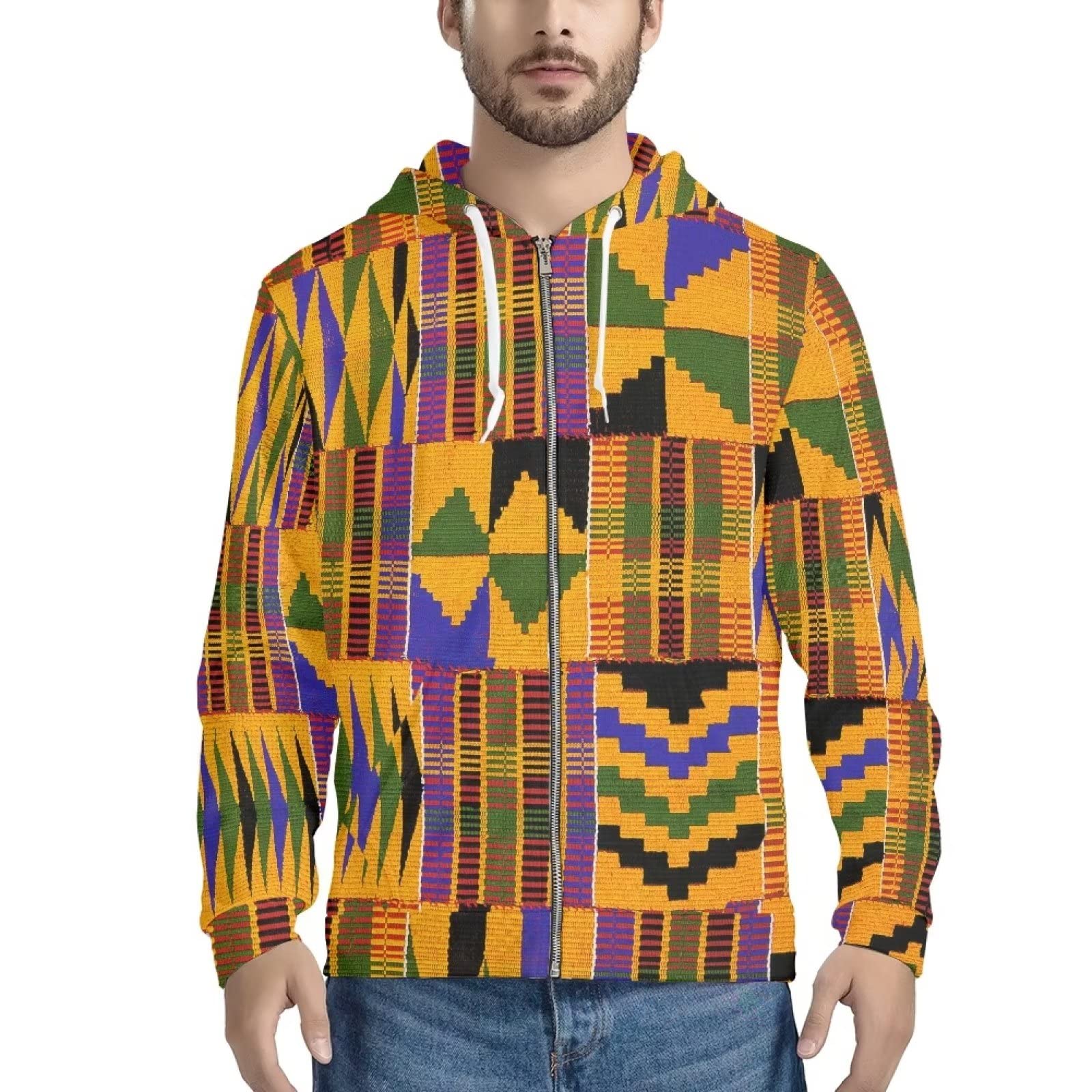 Binienty Novità Uomo Stampa Grafica Giacca Casual Felpa con Zip Intera Felpa Con Cappuccio Coulisse Con Taschino, Taglie Forti 2XS-5XL