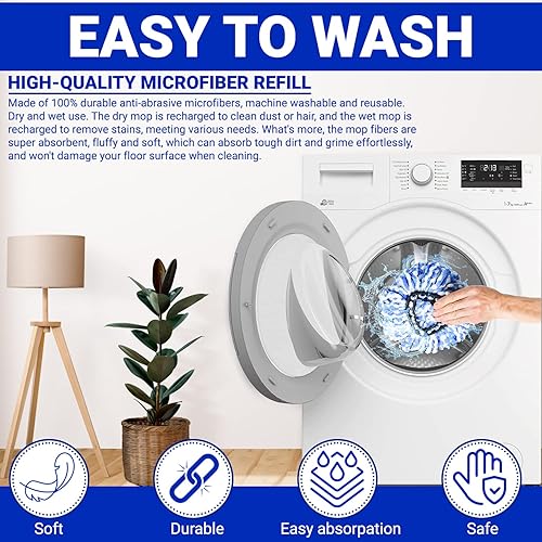 Miniatura 8 de Paquete de 3 repuestos de microfibra con cepillo limpiador de lechada, cabezal de repuesto de trapeador giratorio fácil de reemplazar, compatible