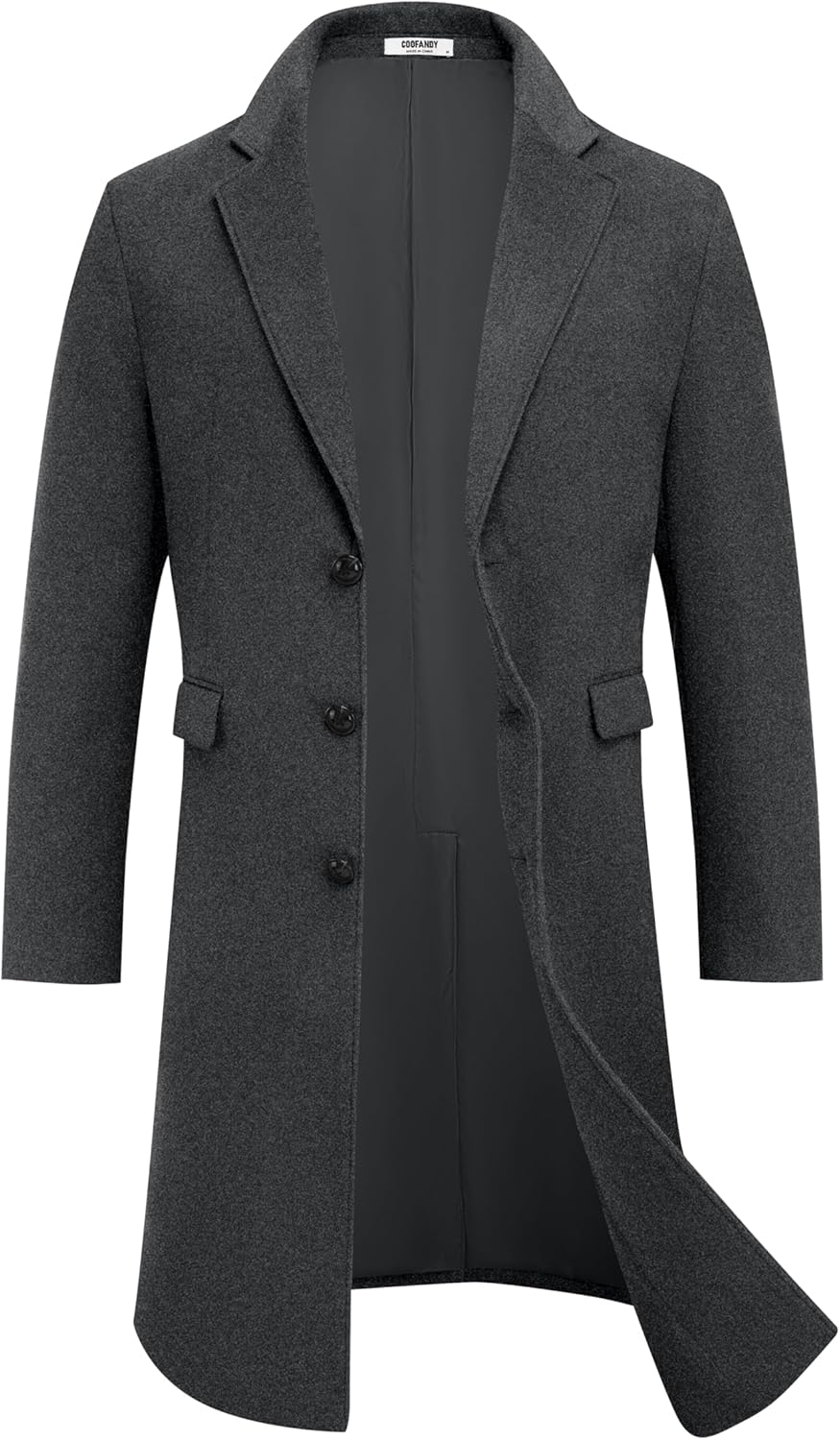 COOFANDY Mens Trench Coat Long Casual Single Brested Overcoat Winter Notched Collar Wool Blend Pea coat With Pockets - Image 6