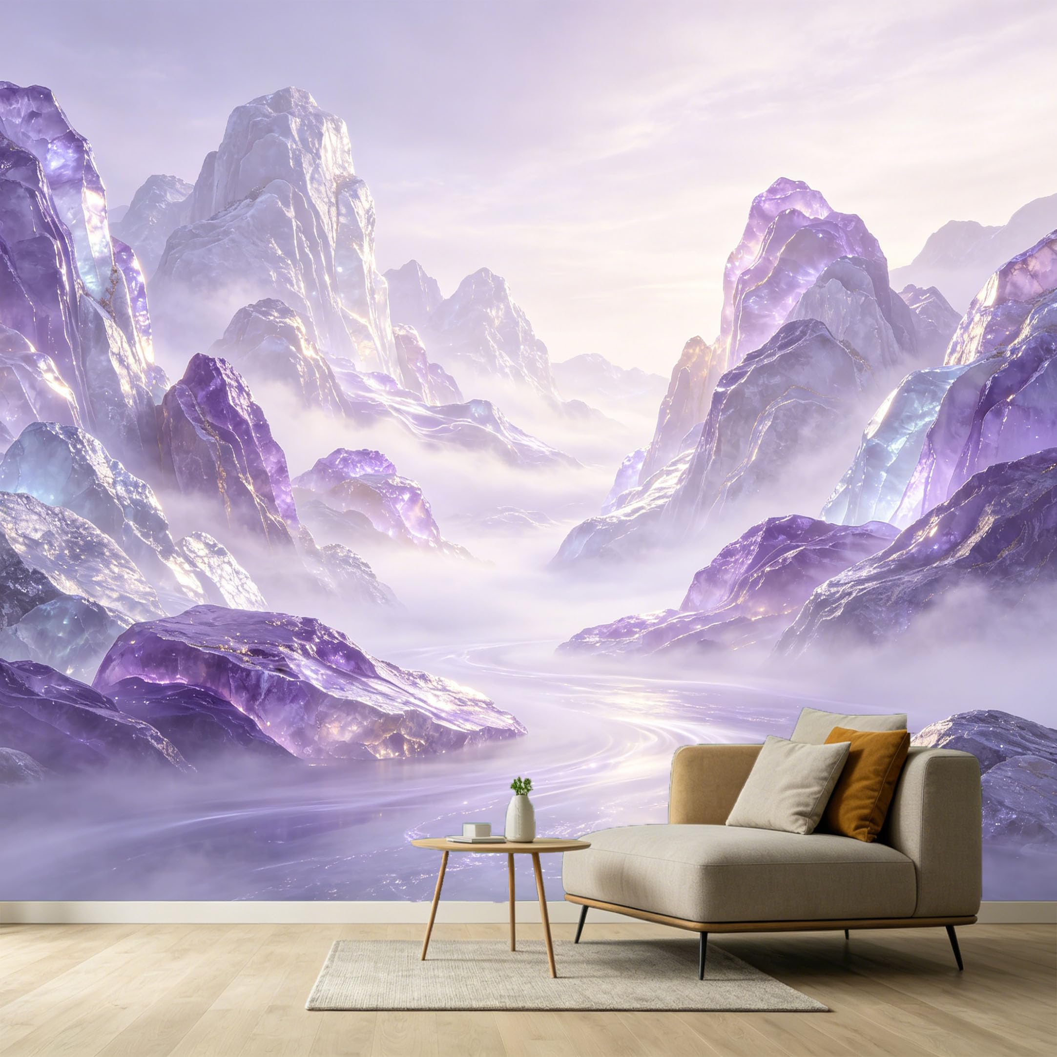Custom Size Wall Murals Abstract Mountain Landscape 3D Crystal Peaks Misty Valley Modern Contemporary SelfAdhesive Wall Fabric Removable Large Wallpaper for Photo Living Room