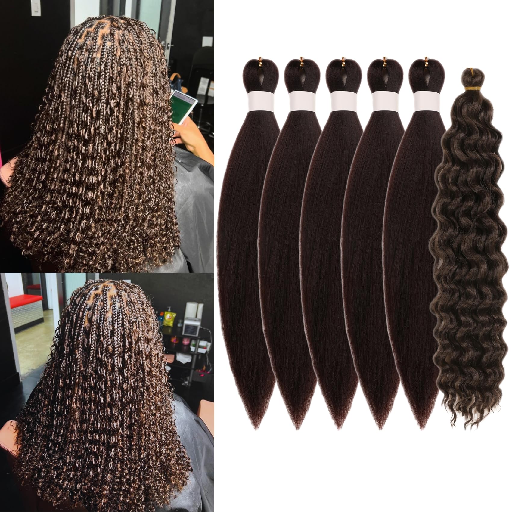 Short Dark Brown Braiding Hair Pre Stretched Knotless Braiding Hair for Boho Braids(6 Packs 16Inch)