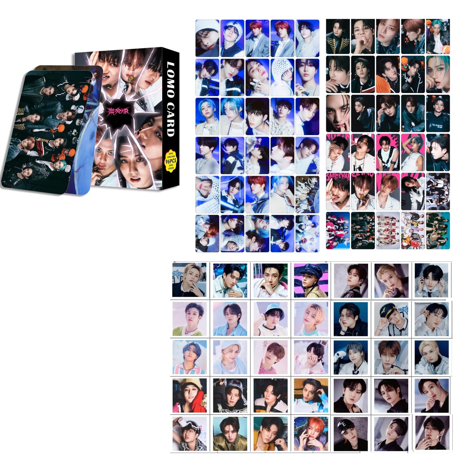 96PCS 2025 New Photocards Set,60PCS New Lomo Cards and 36PCS Stickers for Fans Thanksgiving and Christmas Collection (Black)