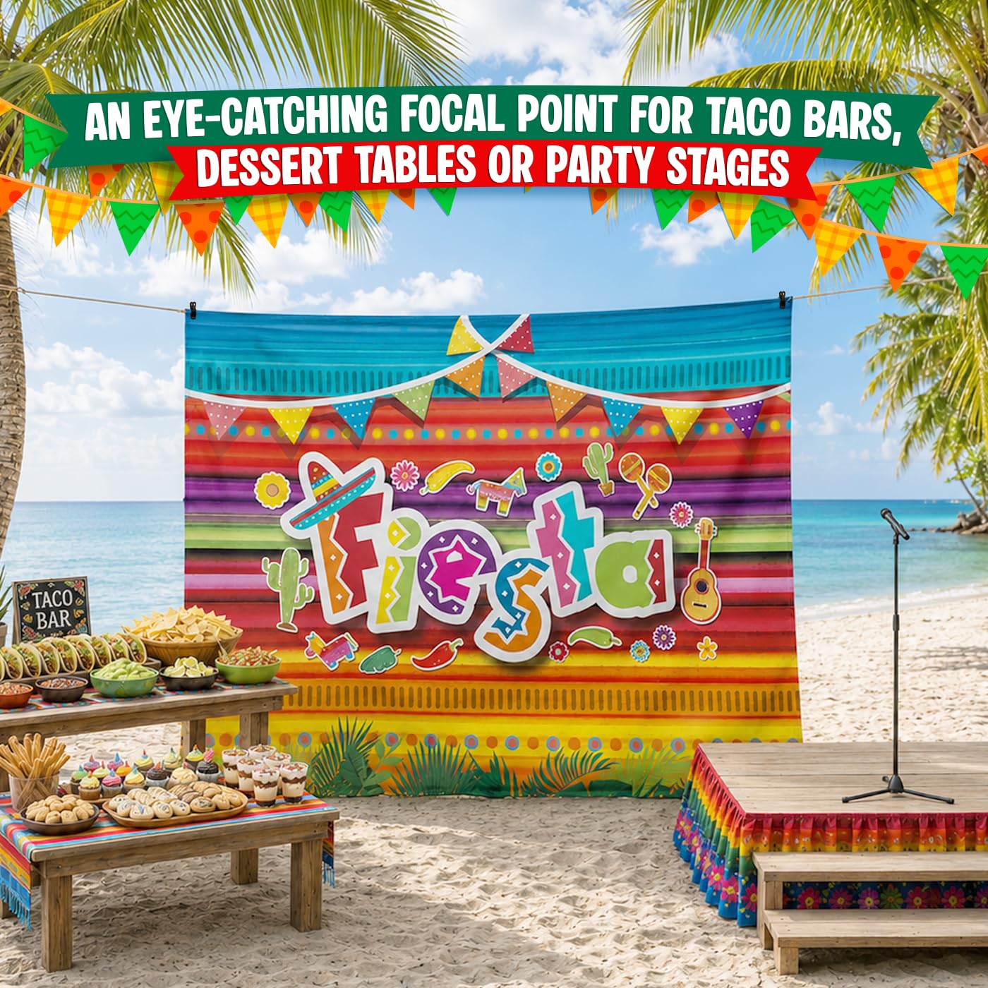 Fiesta Theme Photography Backdrop & Studio Props Kit, Cinco De Mayo Party Decorations, Mexican Photo Booth Background for Pictures, Summer Pool Mexicana Birthday Party Supplies — Amazon image 6