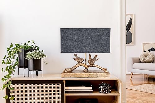 Miniatura 9 de Creative Co-Op lámpara de mesa de resina rústica con forma de pájaro, con pantalla rectangular negra y acabado dorado