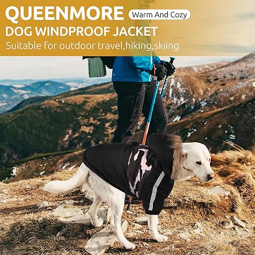 Miniatura 6 de Queenmore Abrigo de invierno cálido para perro chaqueta de nieve impermeable para perro para clima frío sudadera con capucha reflectante con mangas