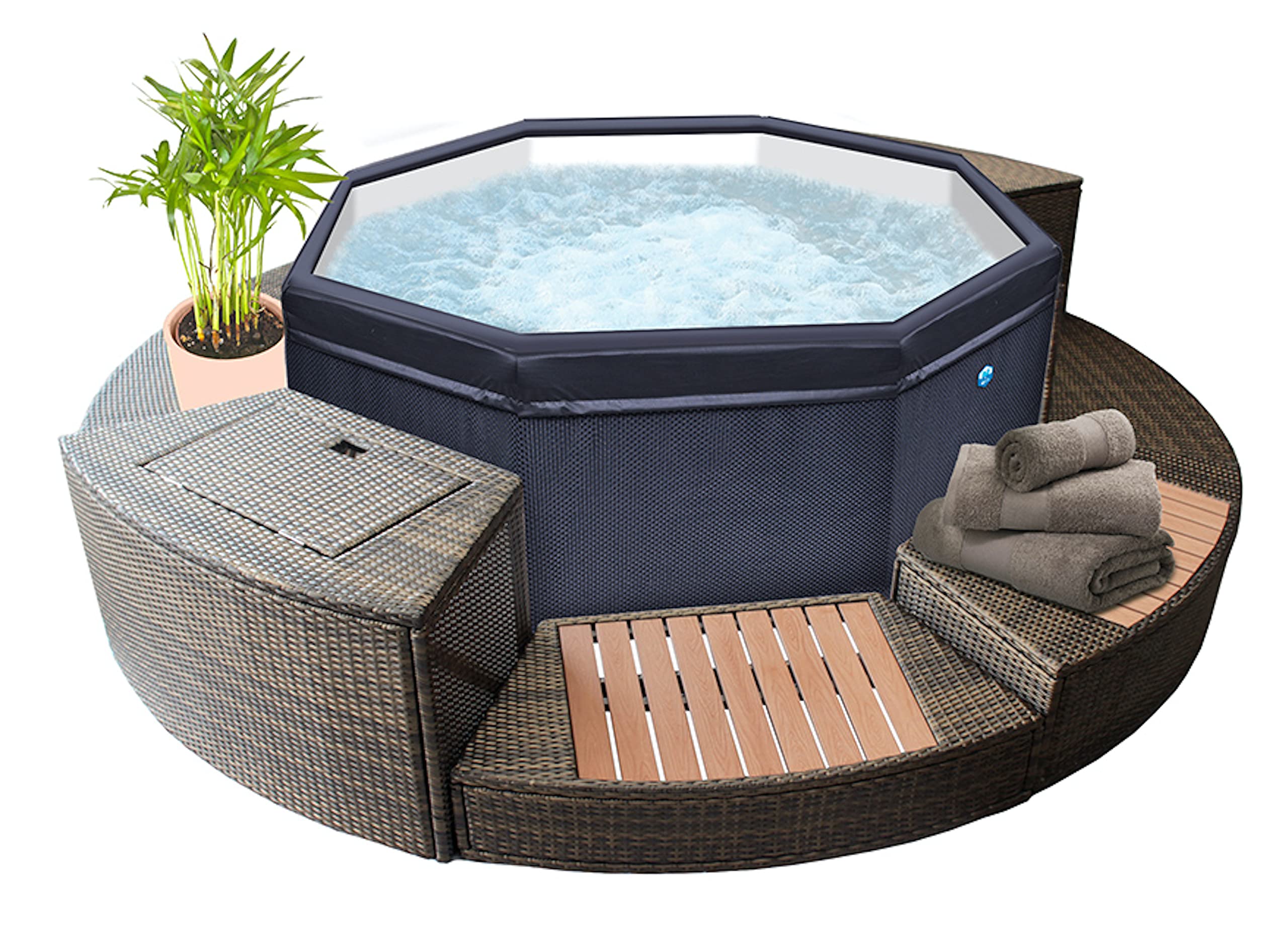 N NETSPA - Spa - Octopus - Semi-Rigide Octogonal 4+2 Places - SP-OCT165 – Portable Compacte en PVC avec Chauffage, Pompe de Filtration de l’Eau et Couverture Isotherme – Volume 1000l - 193x73cm