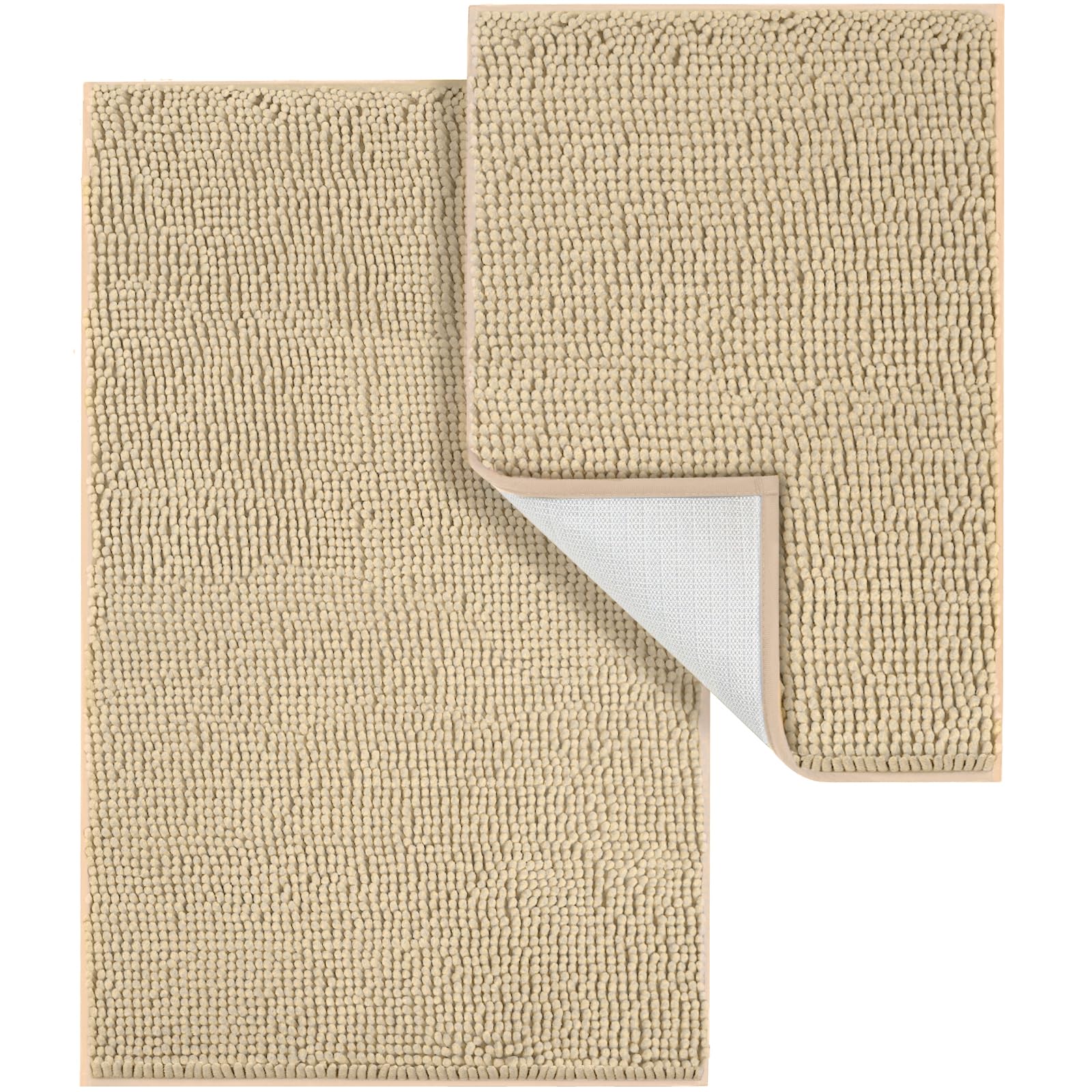 LINLA Juego de 2 alfombras de baño de felpilla suave, absorbente, antideslizante, de secado rápido, lavable, para suelo, bañera y ducha, 32 x 20 pulgadas, 24 x 17 pulgadas, color beige