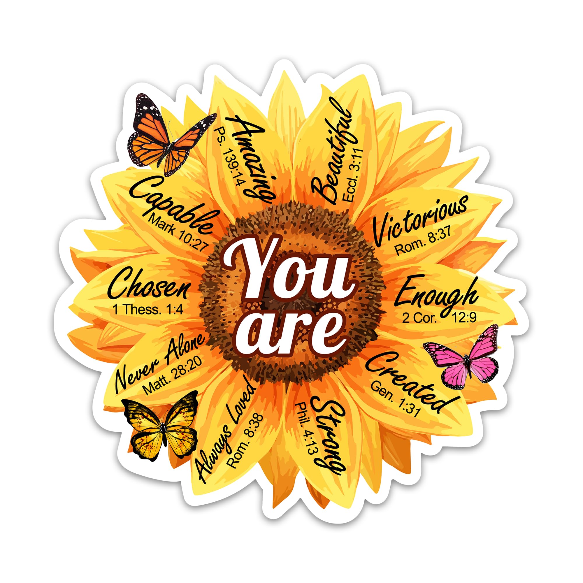 3PCs You Are Amazing Beautiful Enough Sticker, Sunflower Bible Verse Positive Affirmation Waterproof Vinyl Stickers For Laptop Water Bottle Journal,