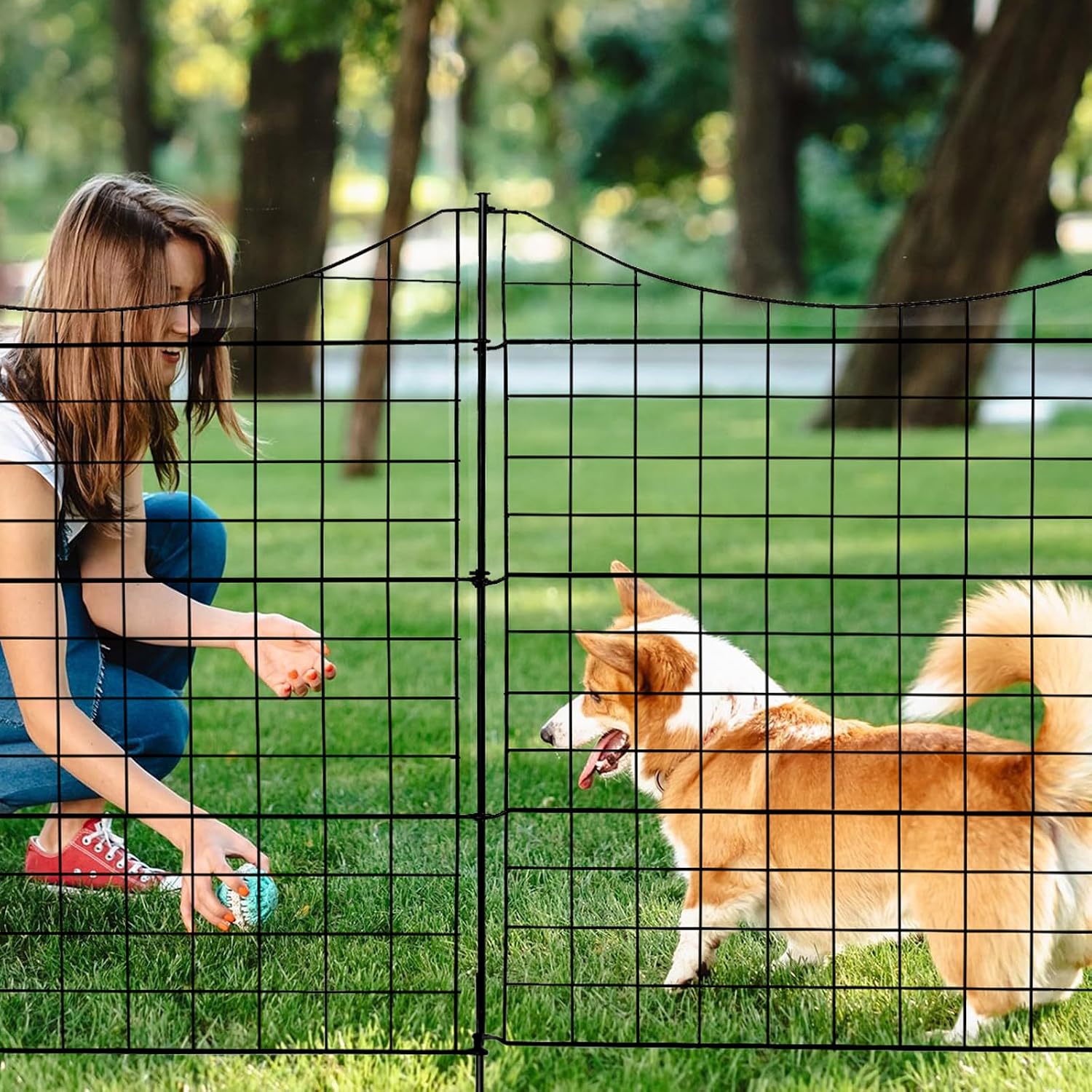 Outvita 5-Pack Decorative Metal Garden Fence - 38in High, 9ft Long No-Dig Dog & Animal Barrier for Yard, Patio & Flower Beds - Durable Ground Stakes Fencing