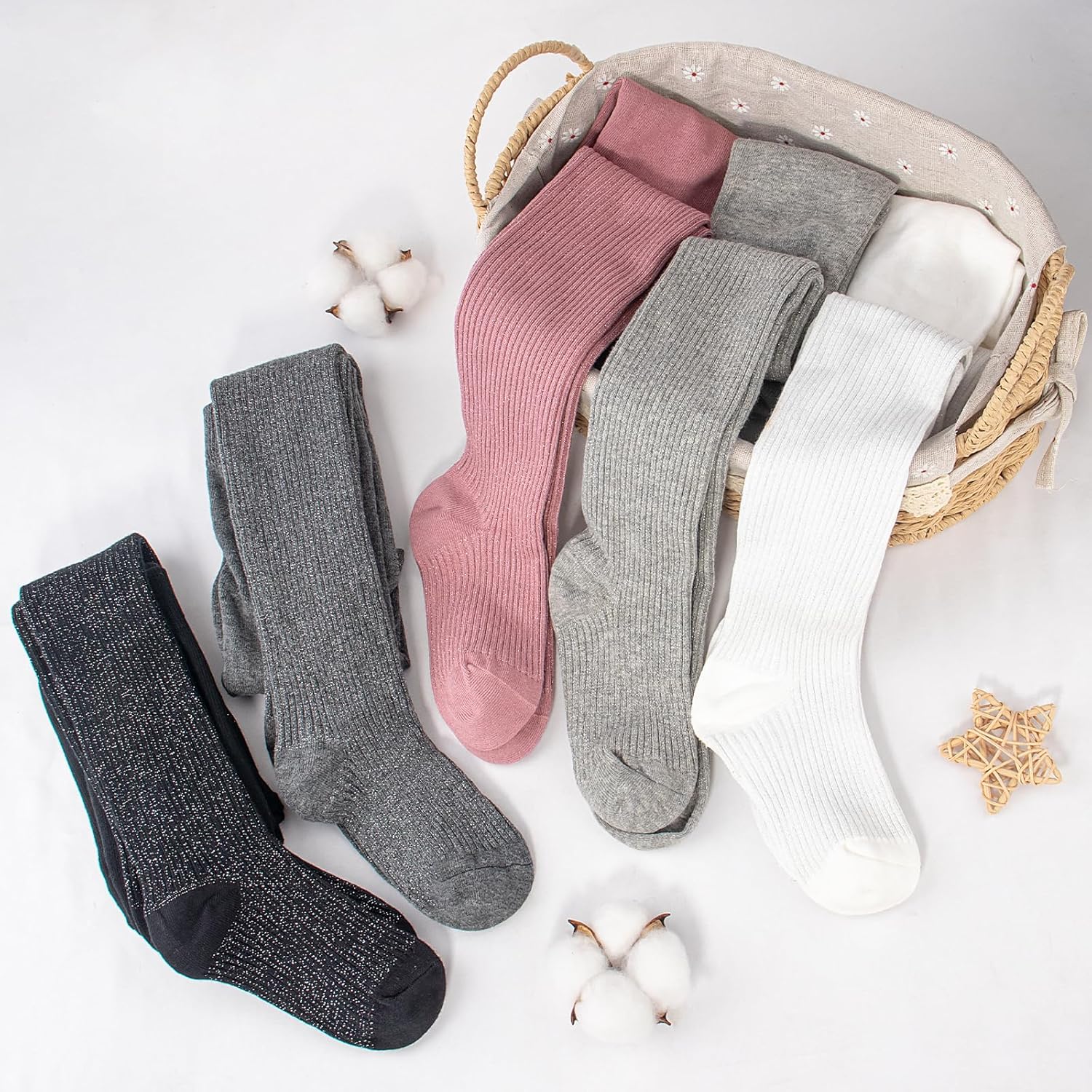 Looching 5 Pairs Baby Toddler Girls Sparkly Pantyhose Glitter Soft Cotton Tights Stockings for 2-8T Kids Children - Image 6