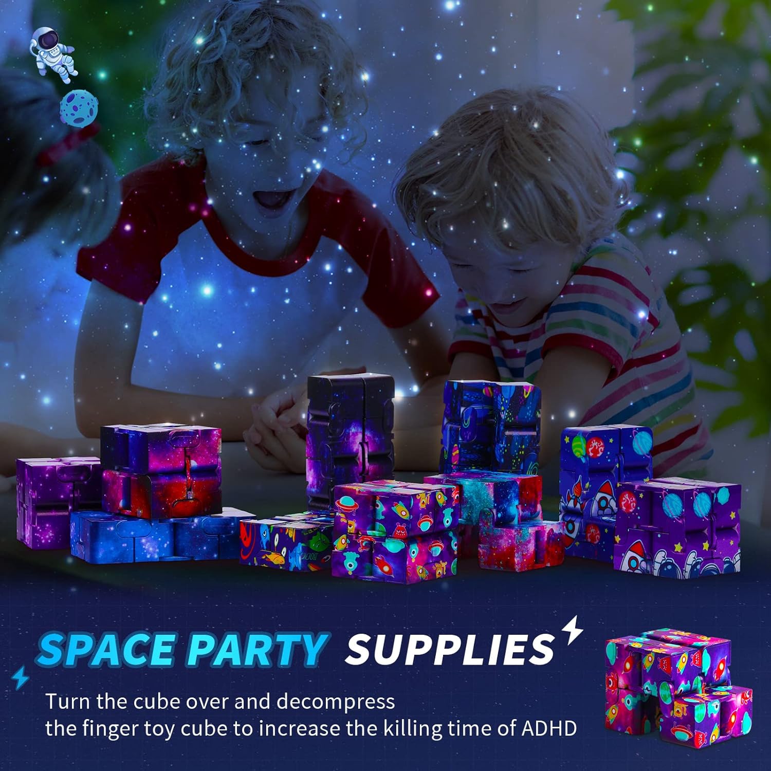 20 Pcs Galaxy Infinity Cube Toy Bulk with Bag Mini Blocks Cube Gadget Sensory Toy Stress Anxiety Relief Magic Puzzle Flip Hand Held Fidget Blocks Party Stuffers for Kids Adults ADHD
