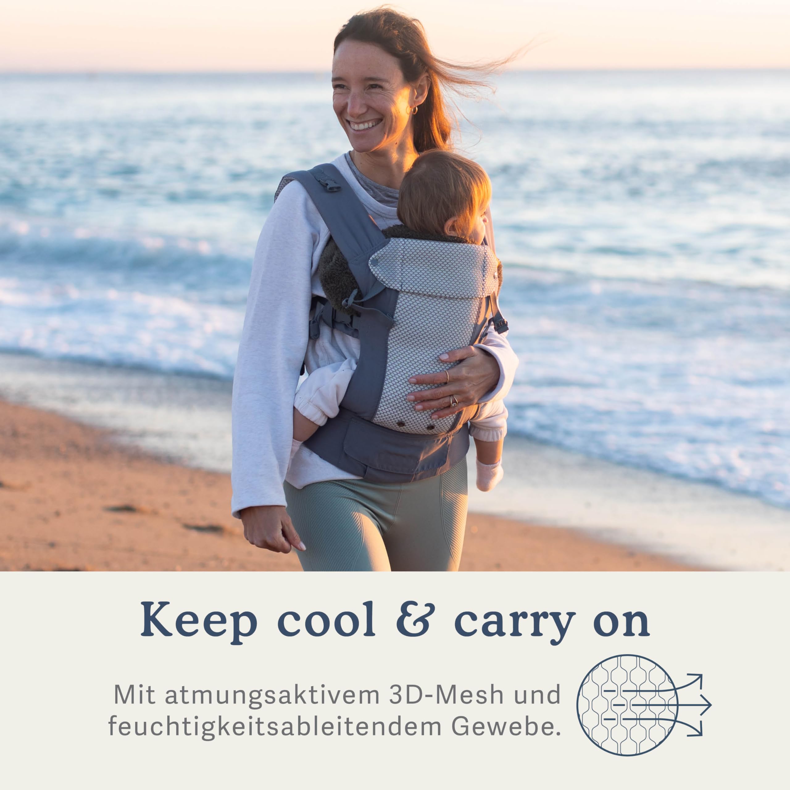 Beco Gemini Cool Mesh Babytrage ab Geburt, Cool Dunkelgrau | 4 Ergonomische Trageweisen mit Verstellbarem Sitz, zertifiziert Hüftgesund, von den ersten Wochen bis ins Kleinkindalter.