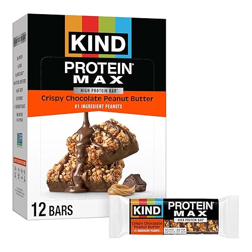 Barras de merienda crujientes KIND Protein MAX de chocolate con mantequilla de maní, con 20g de proteína, aptas para dieta keto, 1g de azúcar por