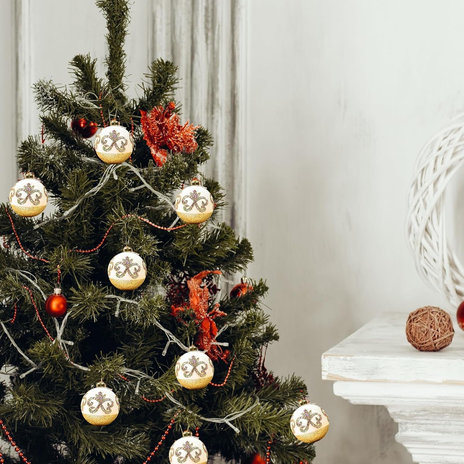 ガラスクリスマスボールオーナメント、4個パック 手吹きボール クラフト用 DIY 吊り下げ 友情 魔女ボール クリスマスツリーホーム