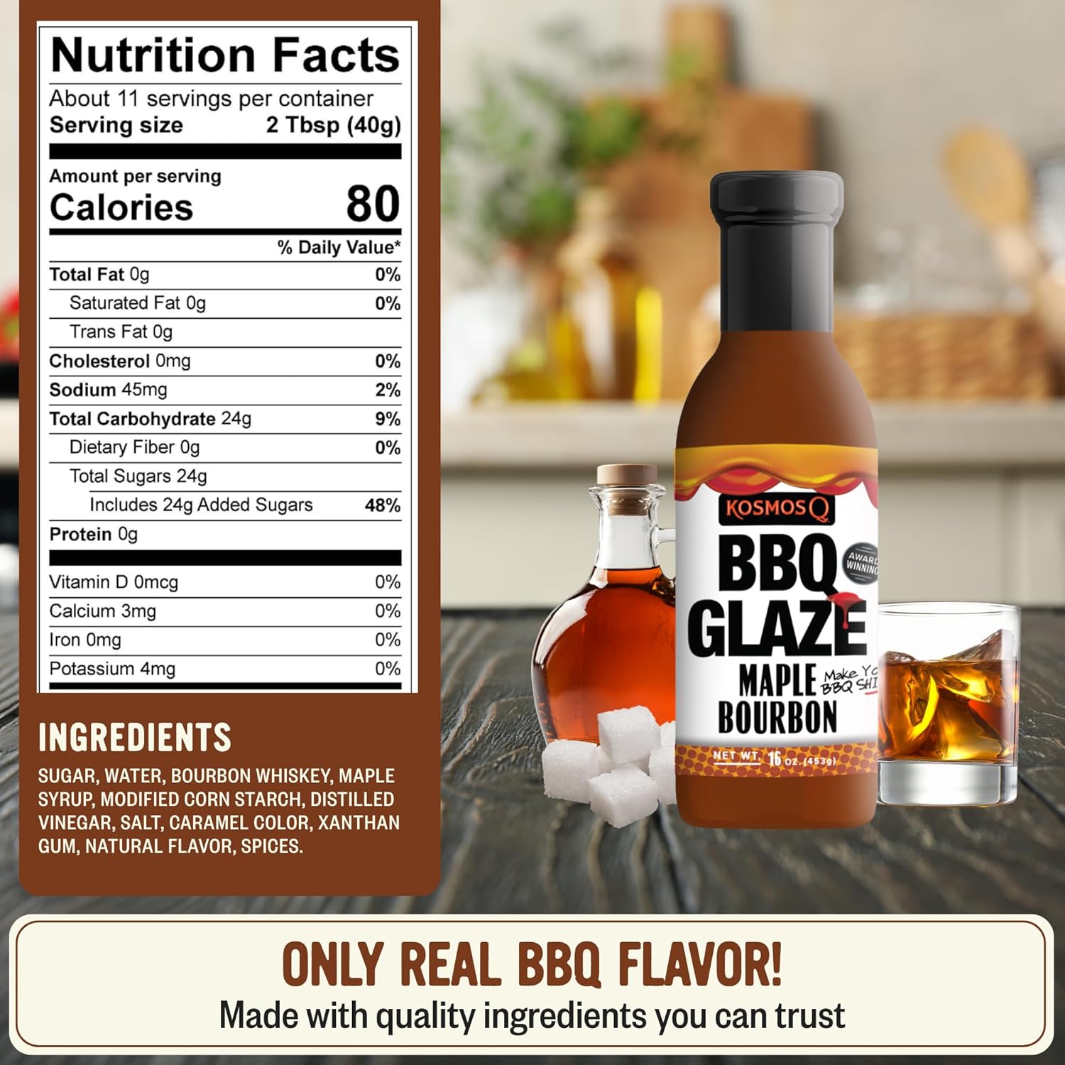 Kosmos Q Maple Bourbon BBQ Glaze, Sweet & Sticky BBQ Sauce for Ribs, Chicken, Pork, or Brisket, Competition-Ready Barbecue Glaze with Real Maple Syrup & Kentucky Bourbon, American Made, 15.5 Oz Bottle - Image 2
