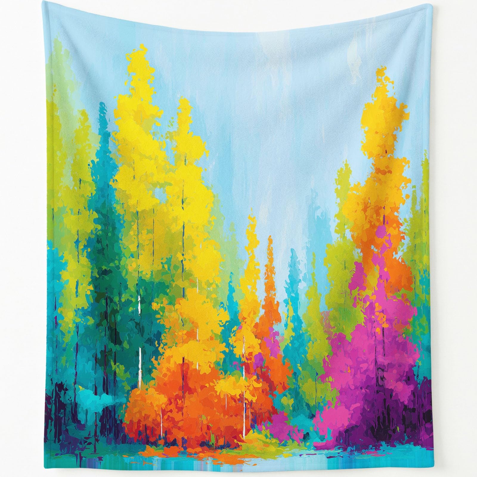 Generisch Przytulny koc polarowy, artystyczny, abstrakcyjny, naturalny las, 180 x 200 cm, koc na kanapę, puszysty koc z mikrofibry, narzuta na sofę, do sypialni