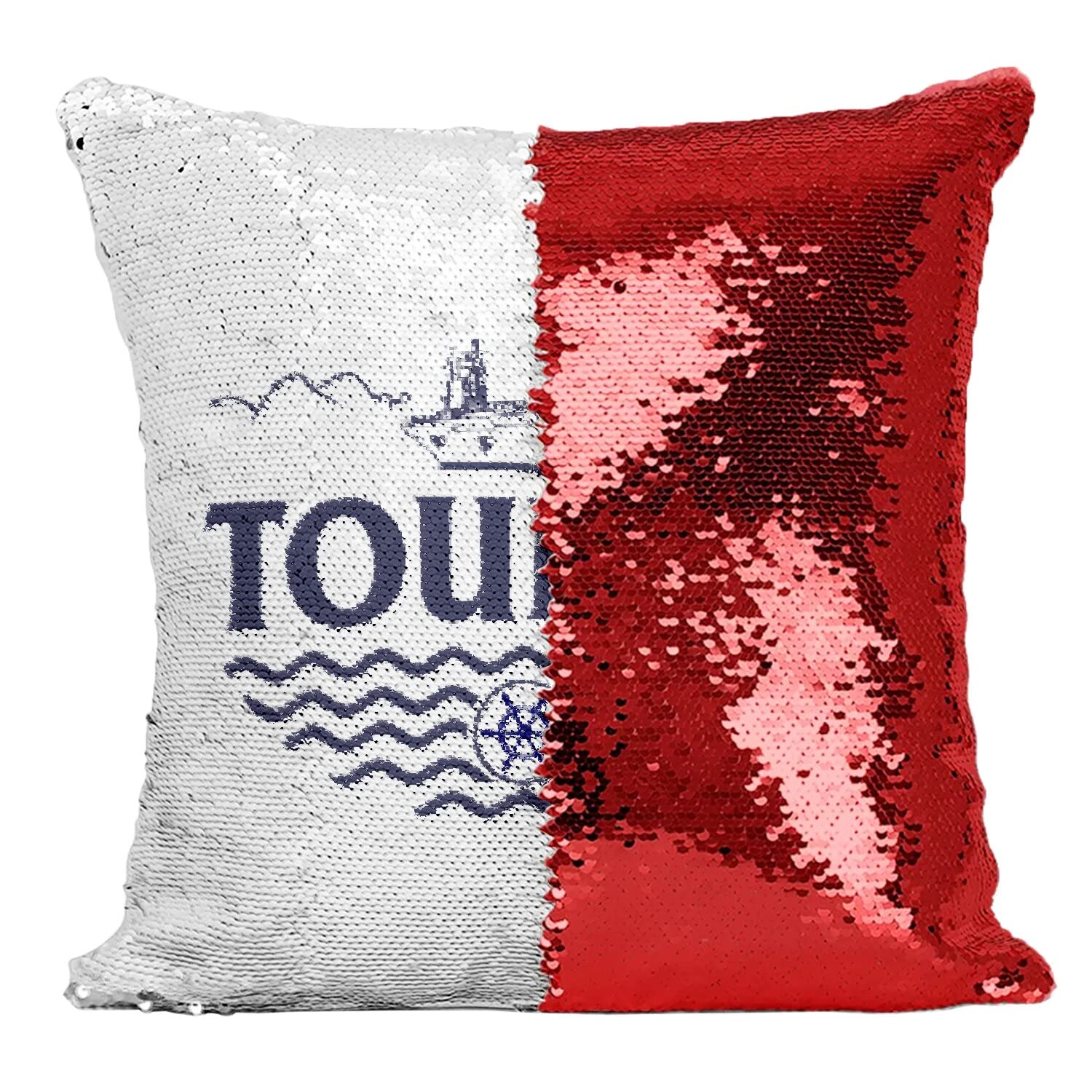 Coussin paillettes rouge Toulon pour raviver un salon terne