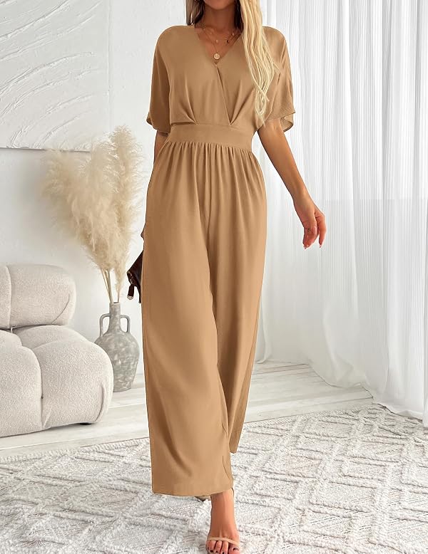 LOOKBOHO Jumpsuit for Women Dressy Elegant Short Sleeve V Neck Rompers by LOOKBOHO - Used condition - Image 5