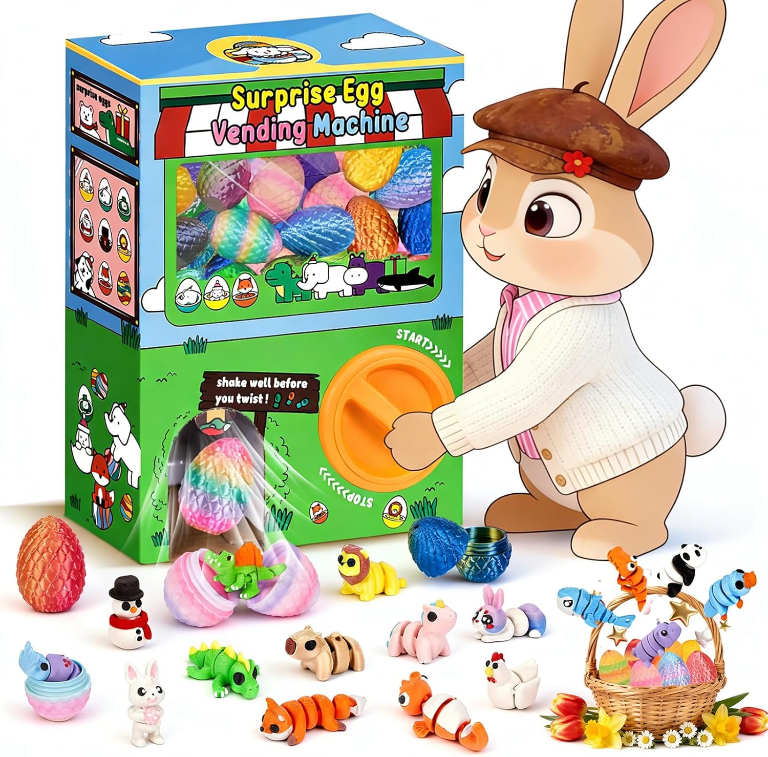 TBOLINE Vending Machine for Kids, Gachapon Capsule Vending Machine with 3d Printed Animals Inside, Surprise 3d Dragon Eggs Gumball Prize Game Fidget Toy, Birthday Gifts Toys for Boys Girls 6-8 8-12