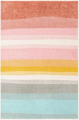 Miniatura 2 de Unique Loom Whimsy Kids Collection - Alfombra de área con diseño de arcoíris abstracto pastel (3 pies 11 pulgadas x 5 pies 11 pulgadas, rectangular,
