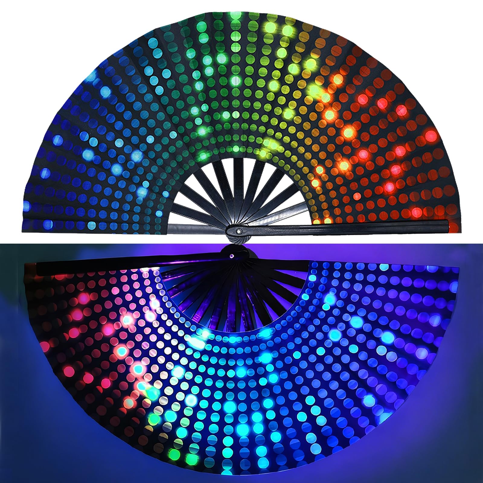 LUKIUP Faltbare Handfächer, Holographische Laser-Farben Handfächer, Bunter Faltfächer Faltbarer Tragbarer Rave Fächer für Festival, Party, Konzert, Disco, Karneval & Cosplay