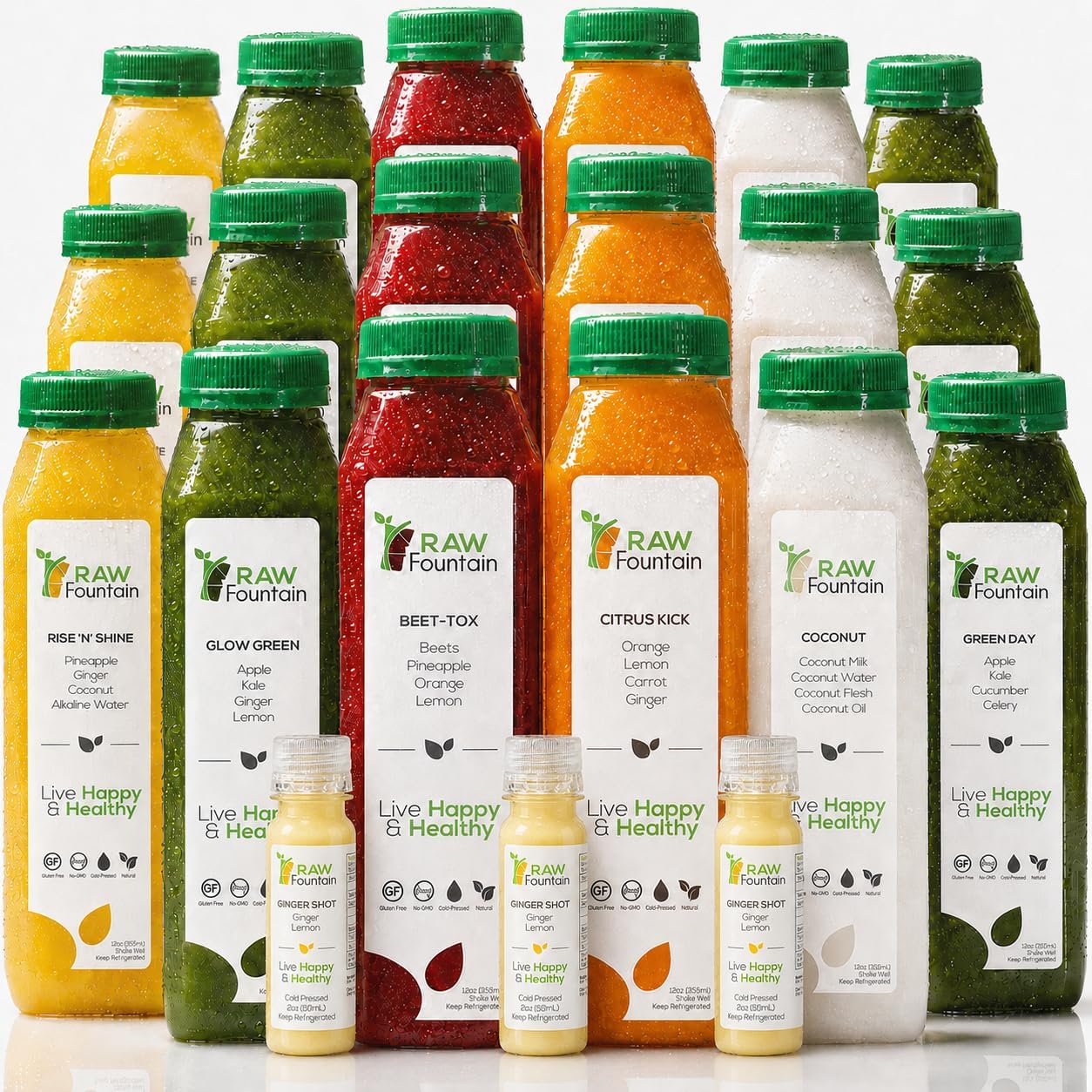 RAW Fountain Juice Cleanse 3 Day, Coconut Detox Cleanse 18 Bottles, 12oz